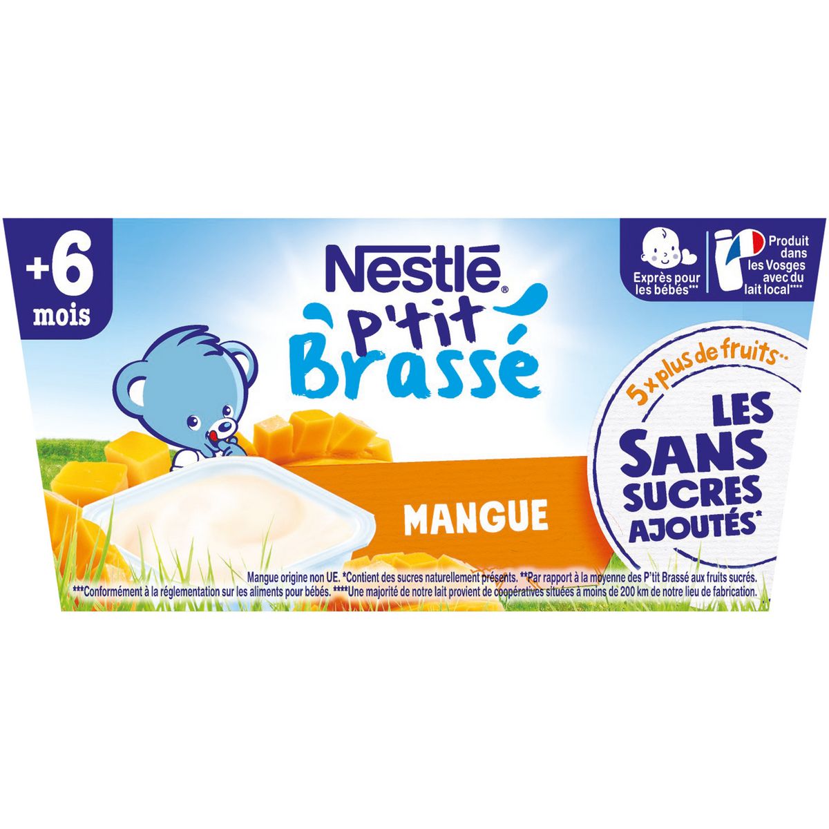 NESTLE P'tit brassé petit pot dessert lacté à la mangue sans sucres ajoutés dès 6 mois 4x90g