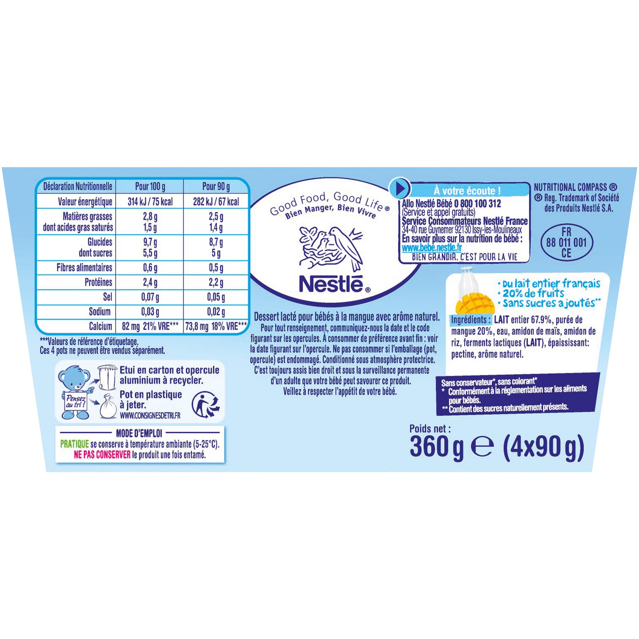 Voir la diapositive 5 : NESTLE P'tit brassé petit pot dessert lacté à la mangue sans sucres ajoutés dès 6 mois 4x90g