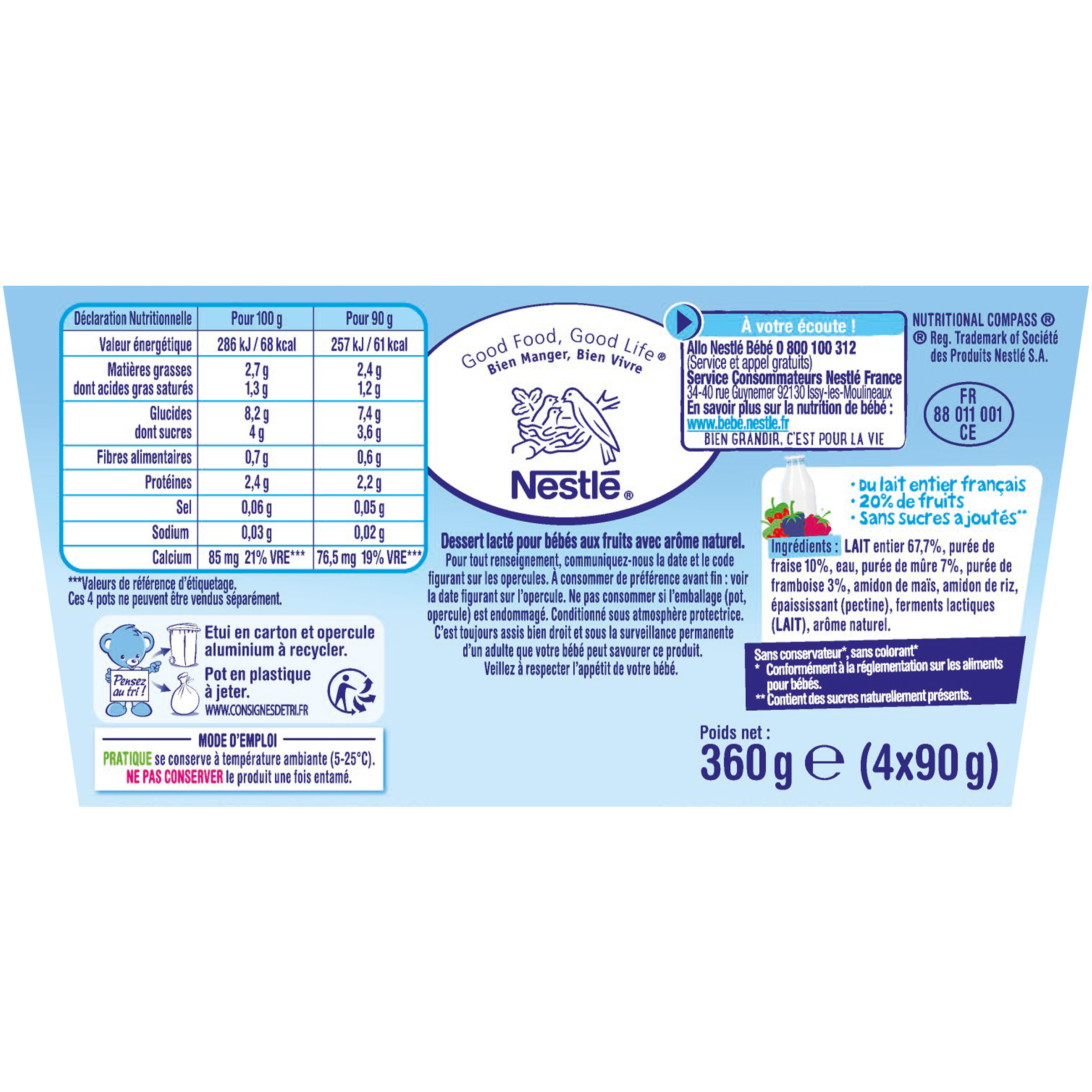 Voir la diapositive 4 : NATURNES P'tit brassé dessert lacté aux fruits rouges sans sucres ajoutés dès 6 mois 4x90g
