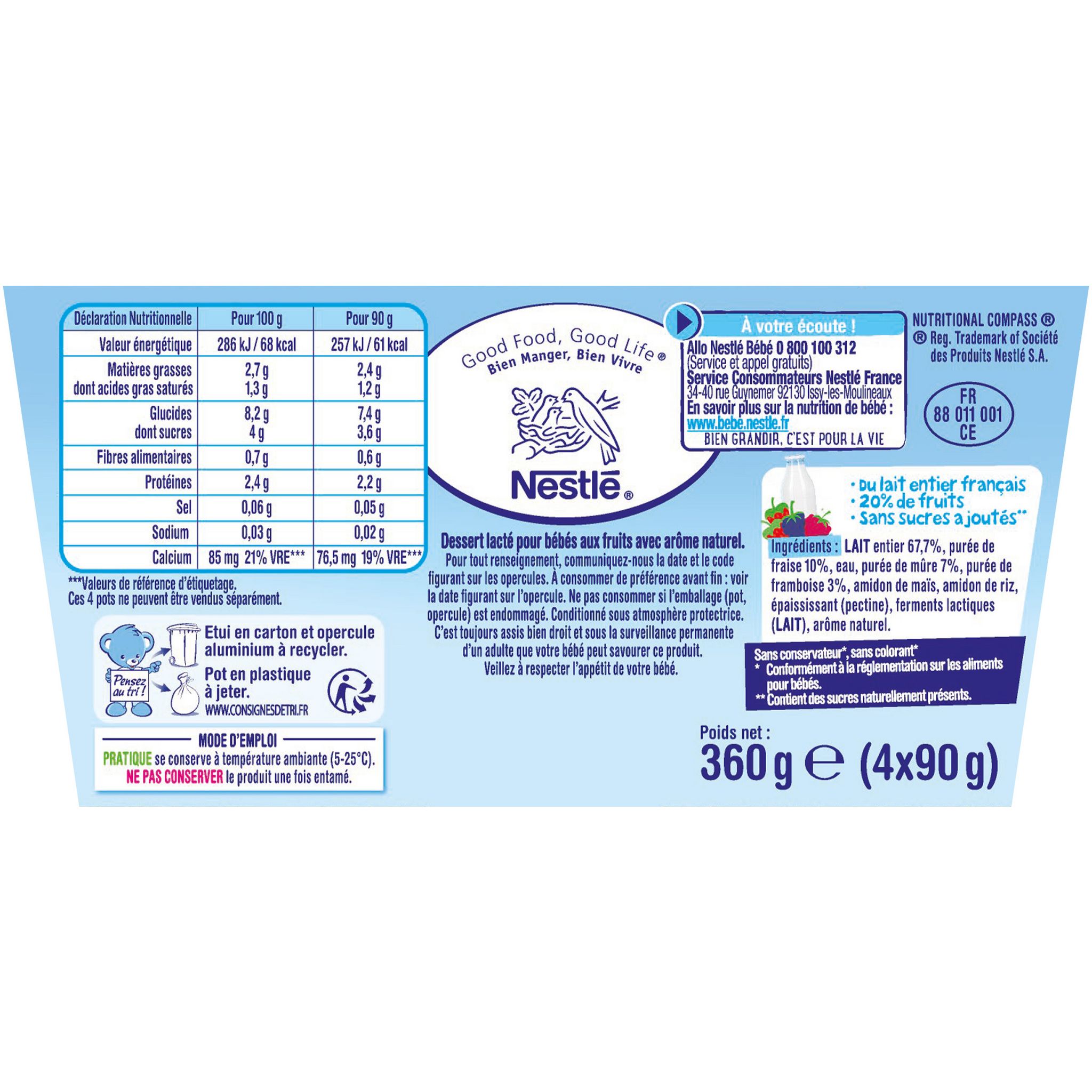 Voir la diapositive 4 : NESTLE P'tit brassé petit pot dessert lacté aux fruits rouges sans sucres ajoutés dès 6 mois 4x90g