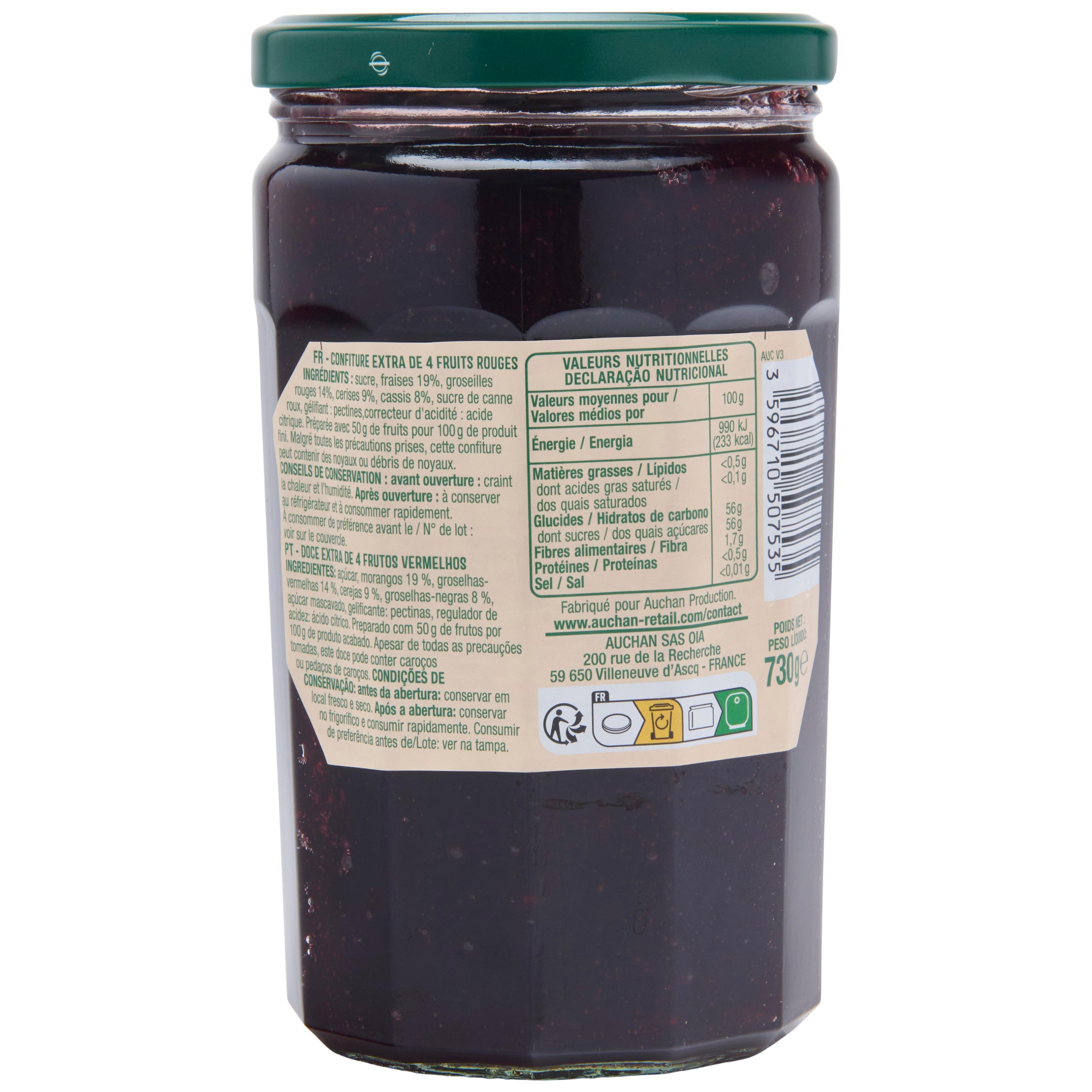 Voir la diapositive 3 : AUCHAN Confiture extra 4 fruits rouges 730g