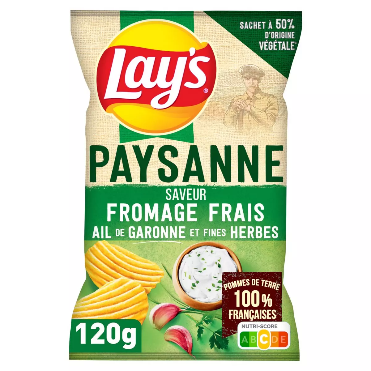 LAY'S Chips paysanne saveur fromage frais ail de Garonne et fines herbes 120g
