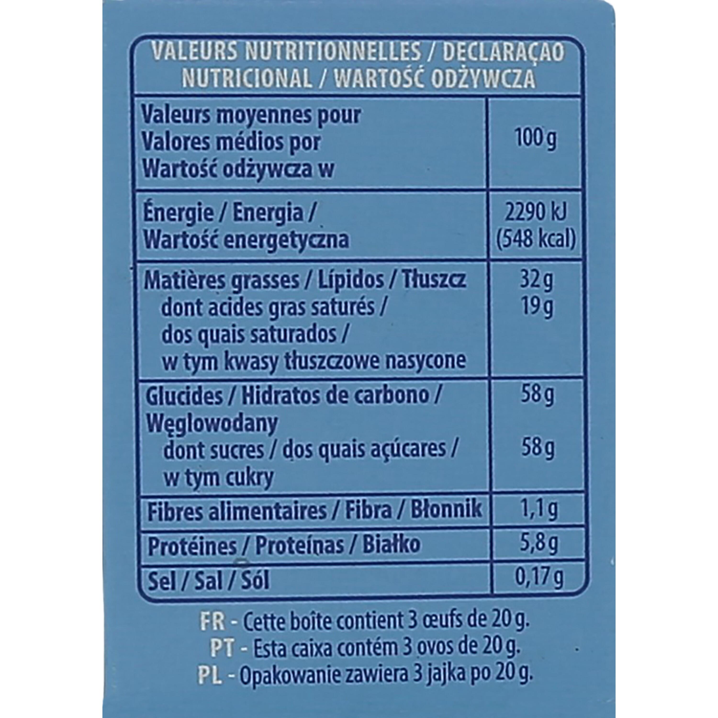 Voir la diapositive 4 : AUCHAN Oeufs surprise au chocolat au lait et chocolat blanc 3 œufs 60g