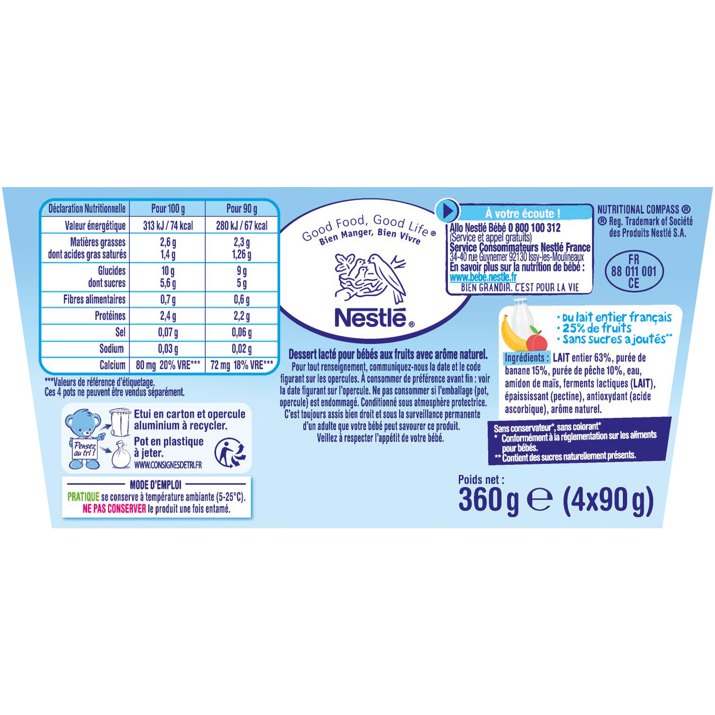 Voir la diapositive 2 : NESTLE P'tit brasse saveur banane pêche sans sucres ajoutés dès 6mois 4x90g