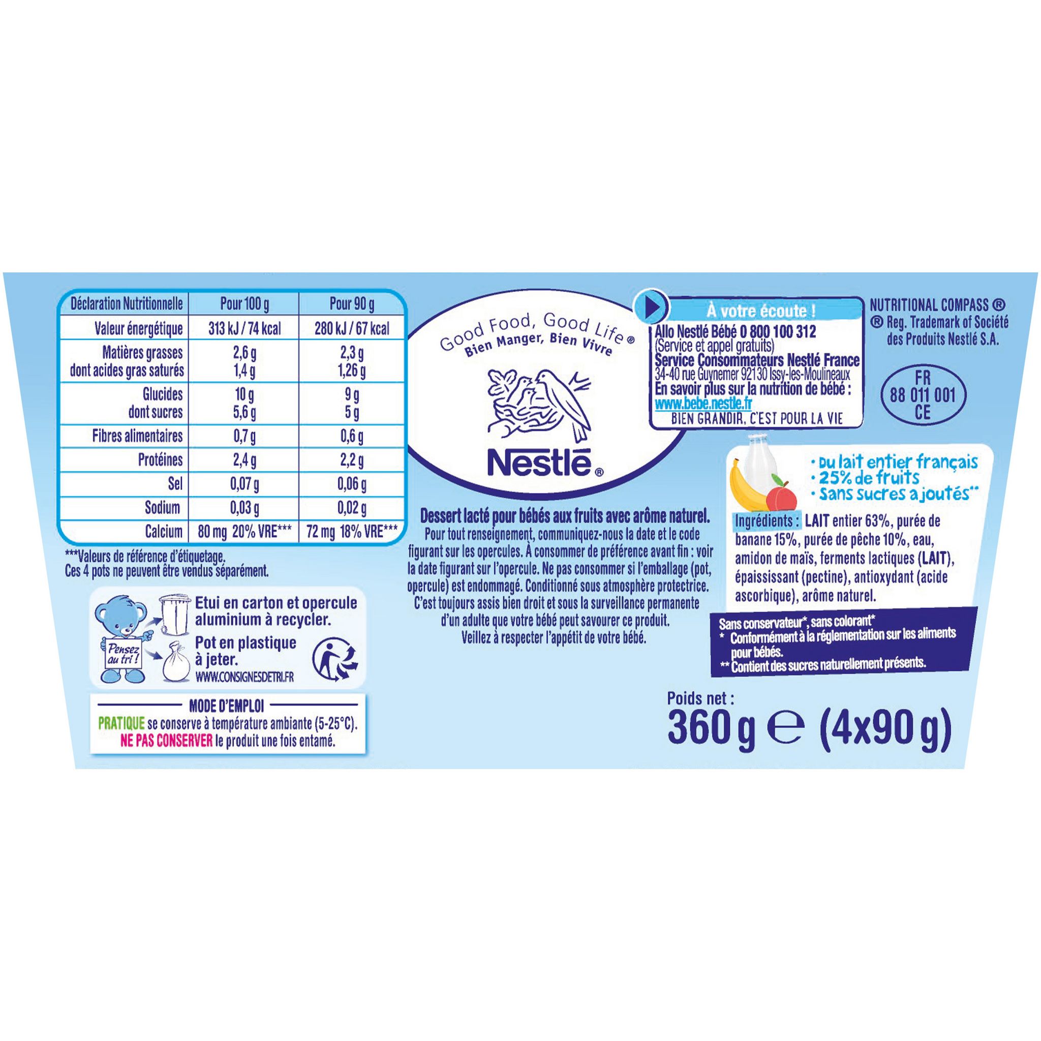 Voir la diapositive 2 : NESTLE P'tit brasse saveur banane pêche sans sucres ajoutés dès 6mois 4x90g