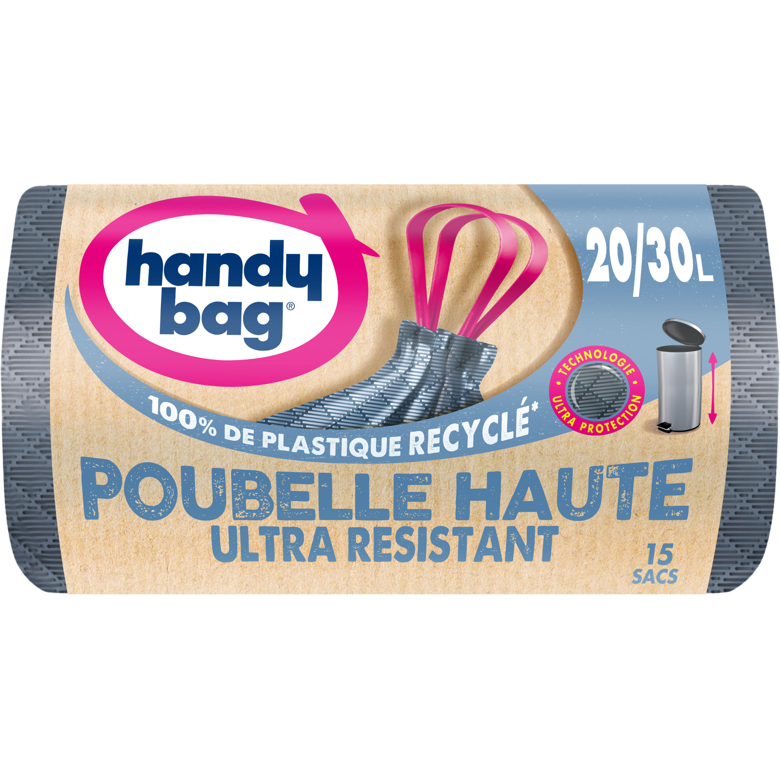 Voir la diapositive 2 : HANDY BAG Sacs poubelle à poignées 20-30L 15 sacs