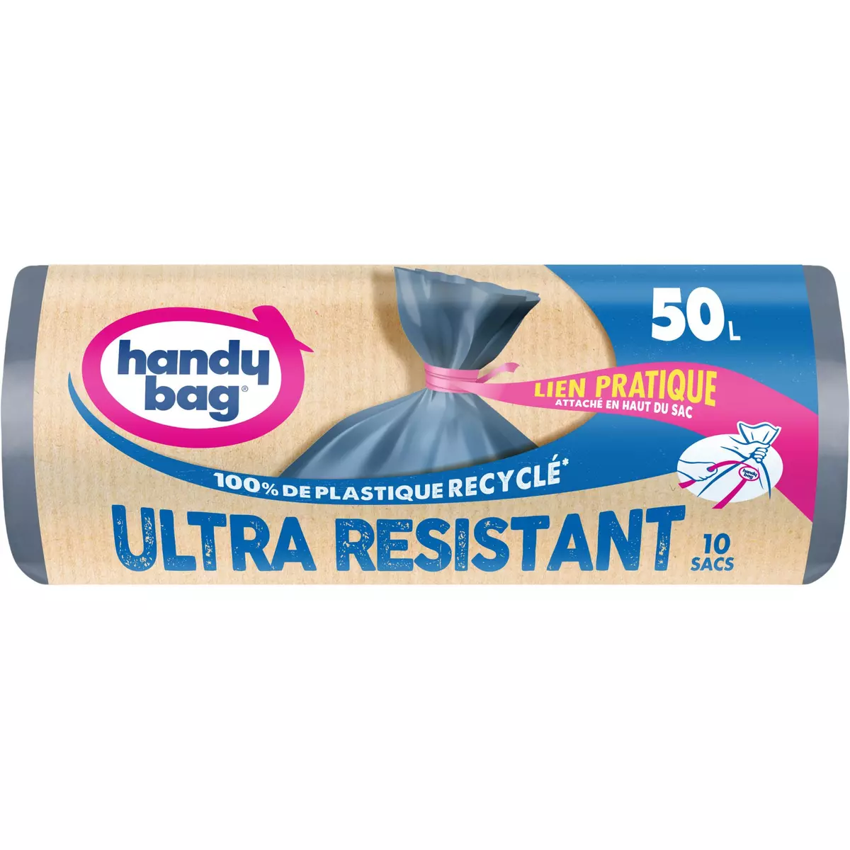 HANDY BAG Sacs poubelles recyclés liens détachables ultra résistant 50l 10 sacs