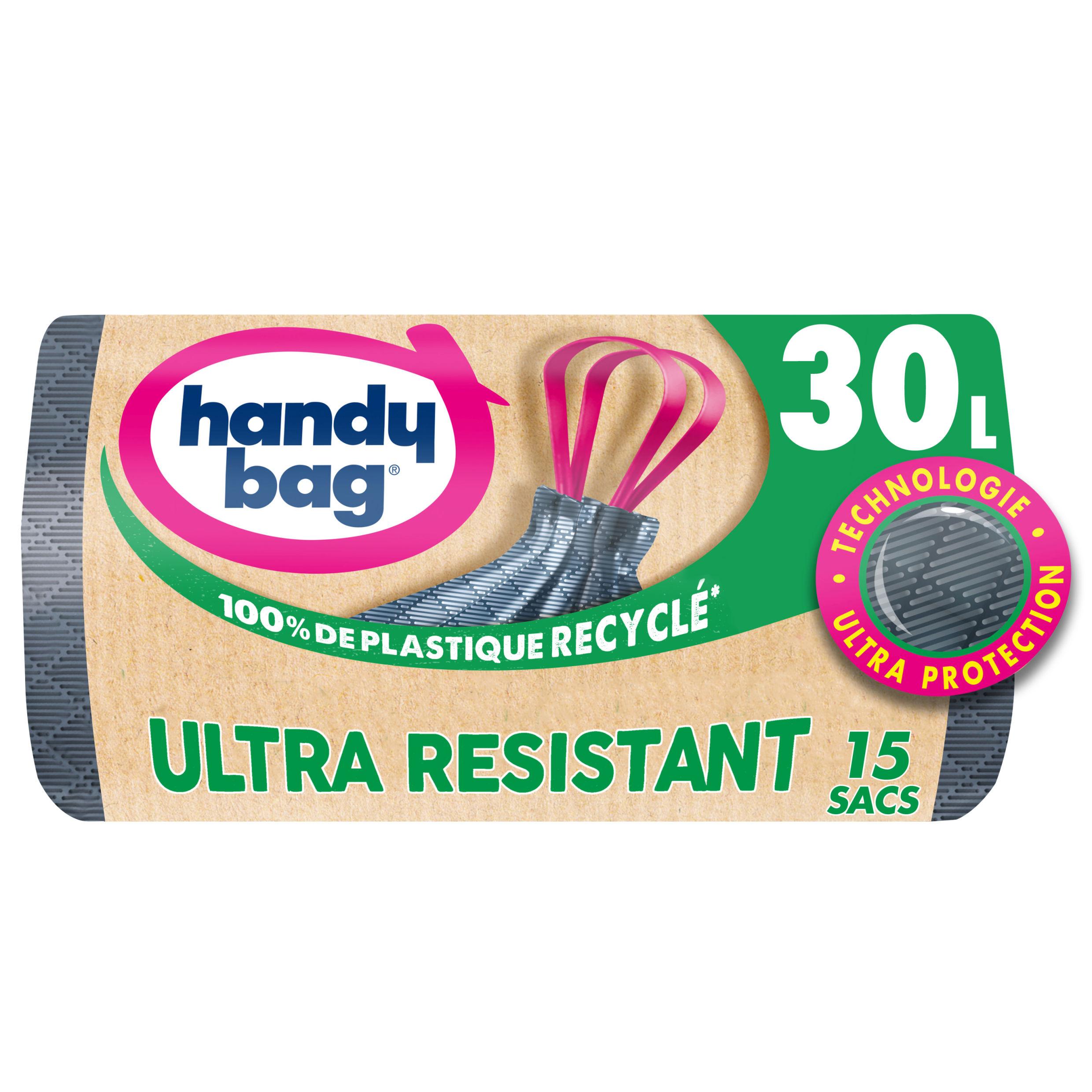 Voir la diapositive 2 : HANDY BAG Sacs poubelle recyclés ultra résistants à liens coulissants 30L 15 sacs