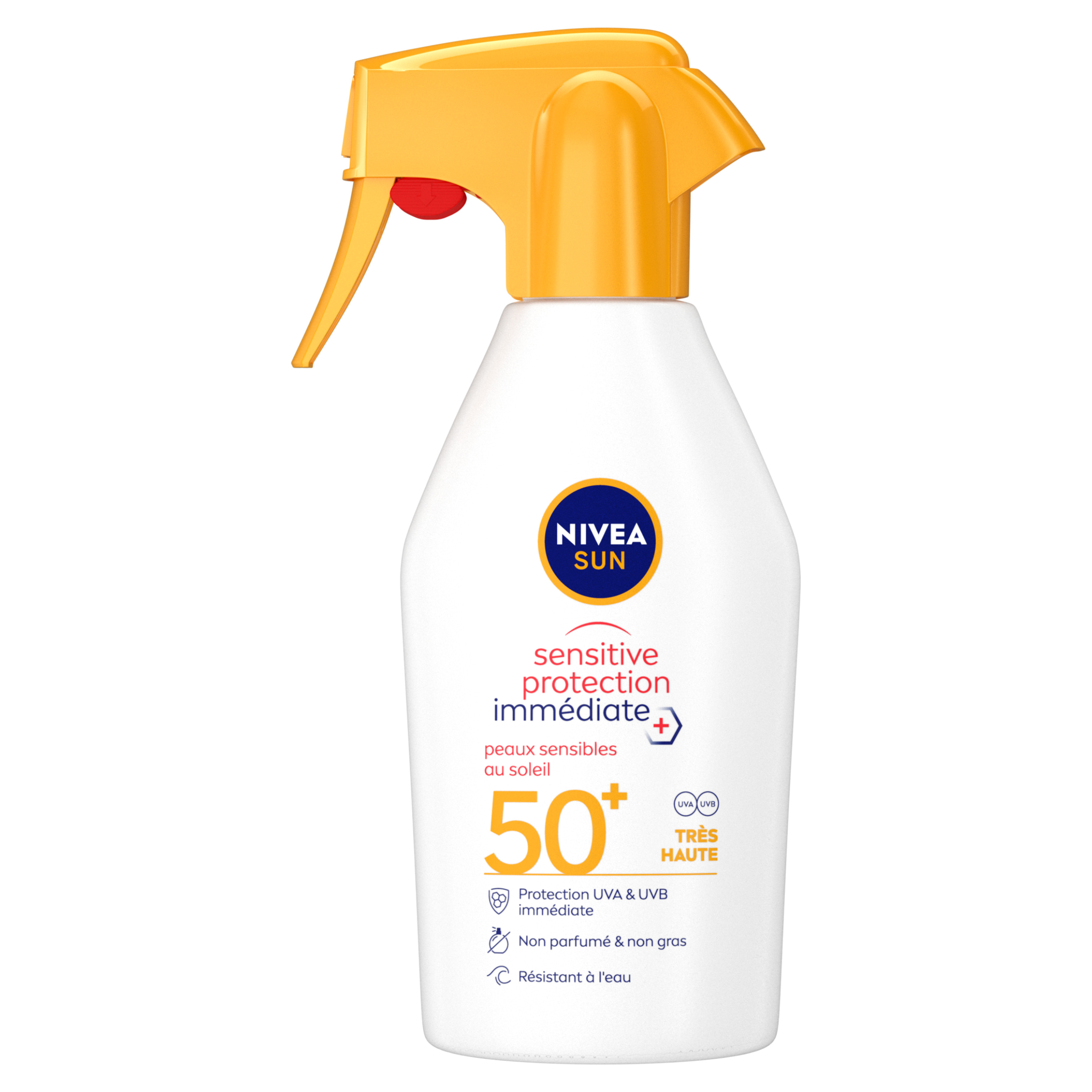 Voir la diapositive 2 : NIVEA SUN Protection sensitive immédiate SPF 50+ peaux sensible 270ml