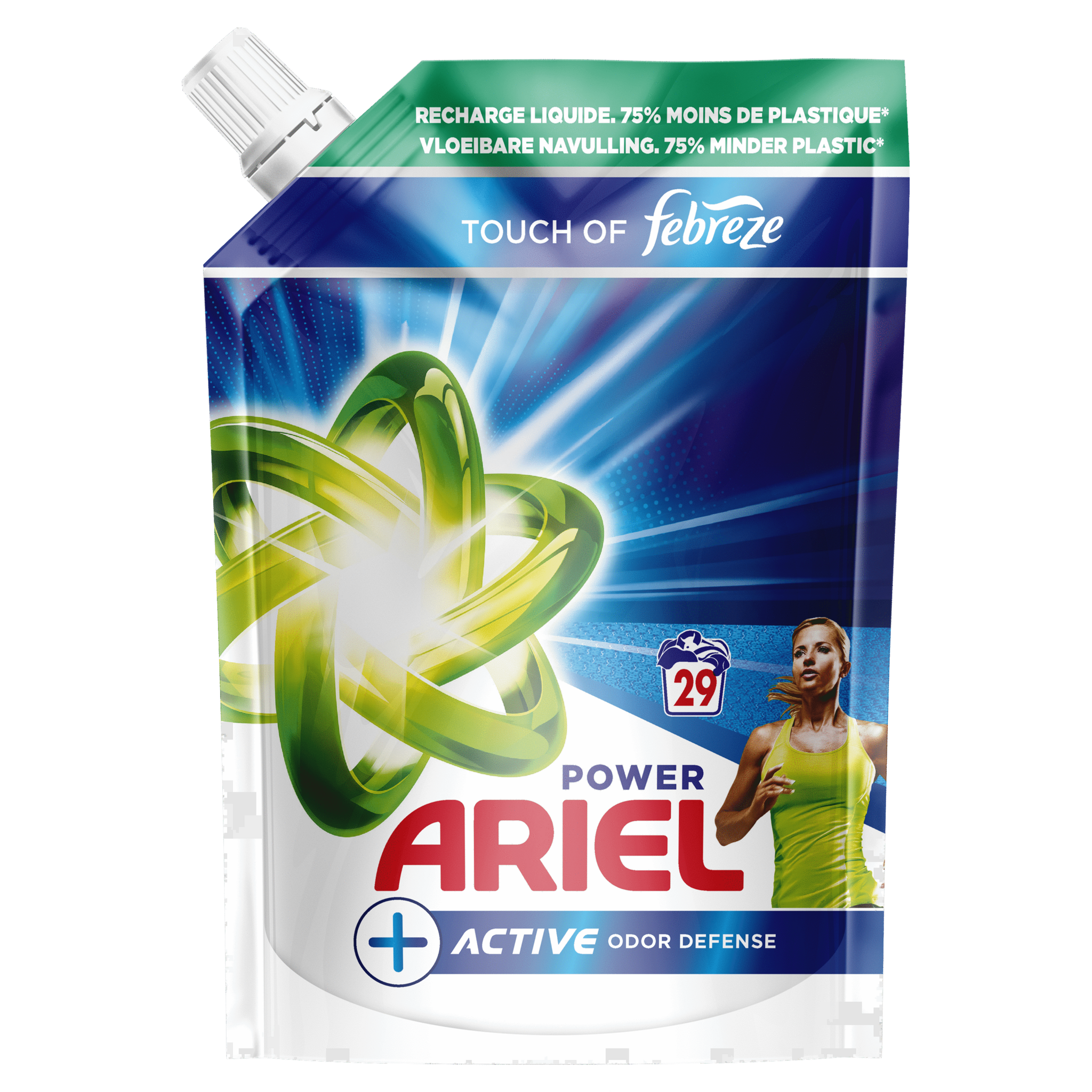 ARIEL Power écorecharge lessive active avec une touche de febrèze 29 lavages 1.45l