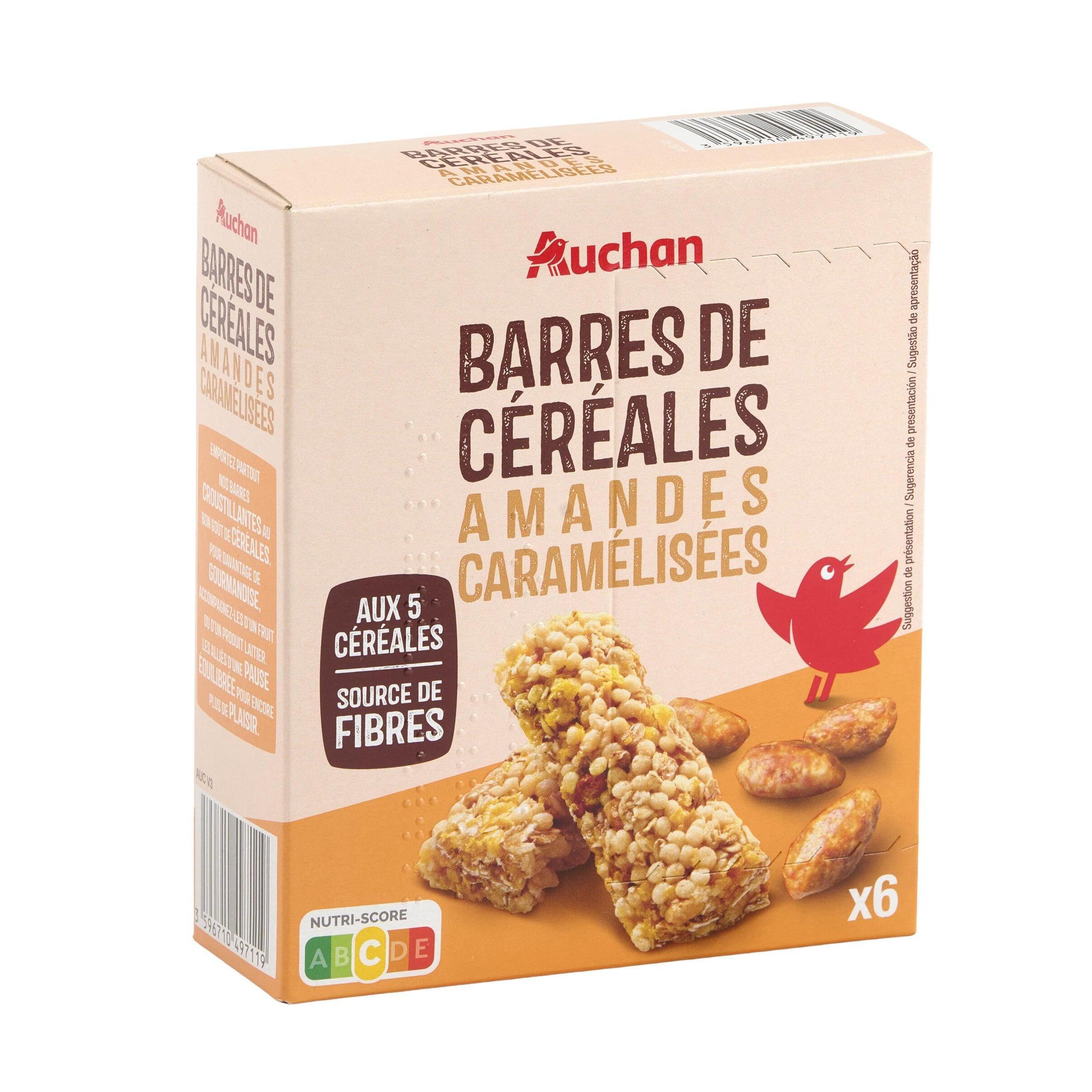 Voir la diapositive 4 : AUCHAN Crousti barres de céréales aux amandes caramélisées 6 barres 126g