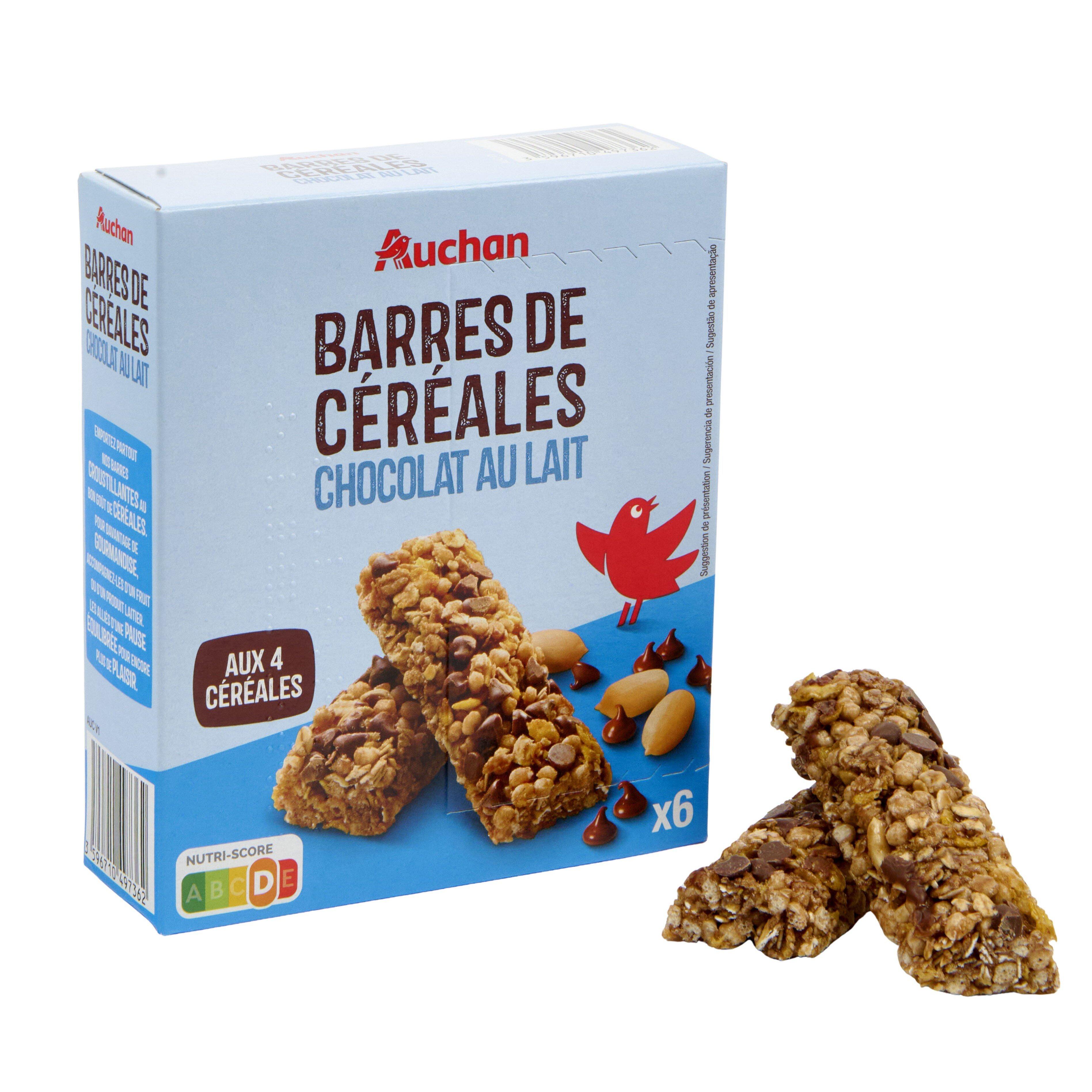 Voir la diapositive 3 : AUCHAN Barres de céréales chocolat au lait aux 4 céréales 6 barres 126g