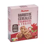 AUCHAN Crousti barres de céréales à la framboise et à la fraise 6 barres 108g