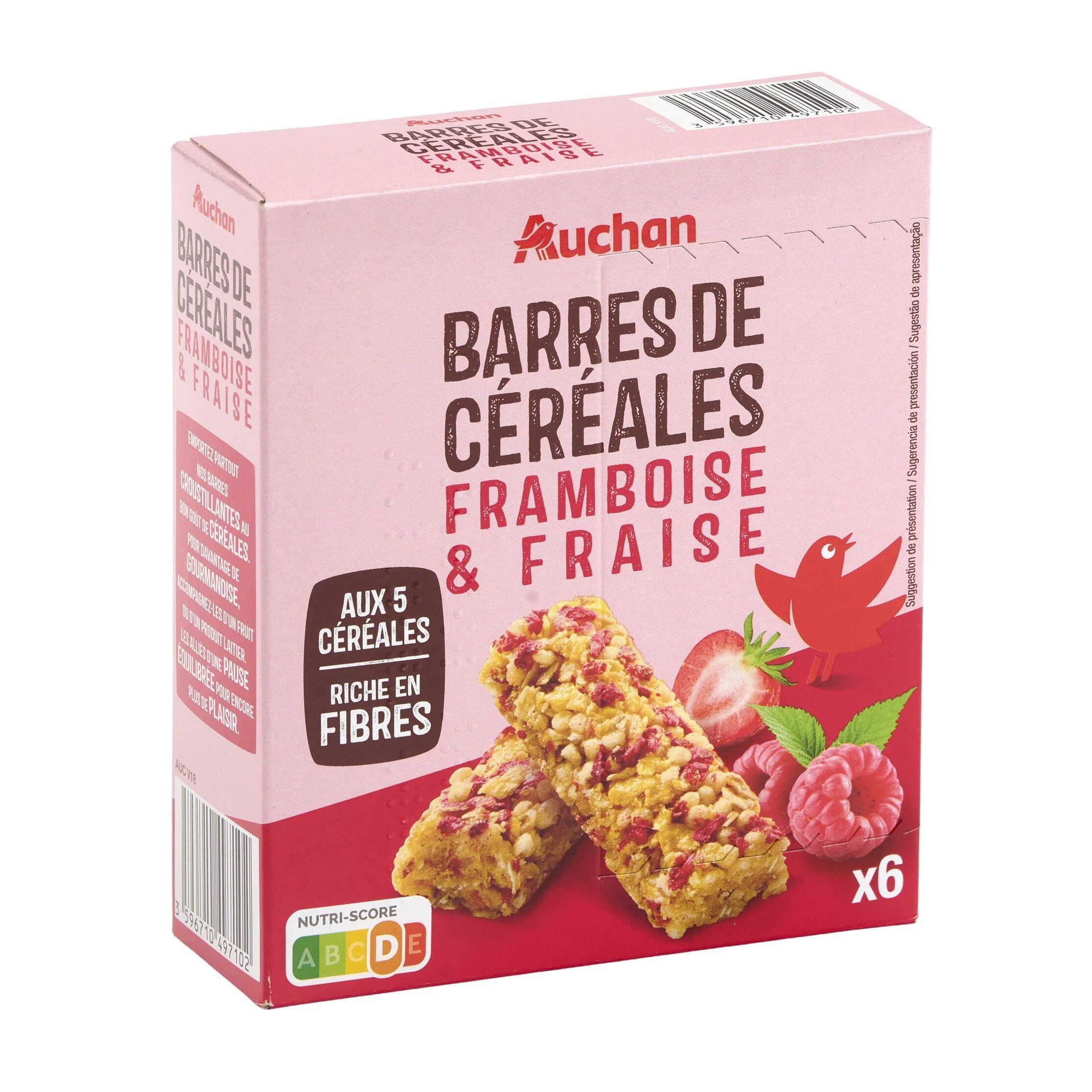 Voir la diapositive 3 : AUCHAN Crousti barres de céréales à la framboise et à la fraise 6 barres 108g