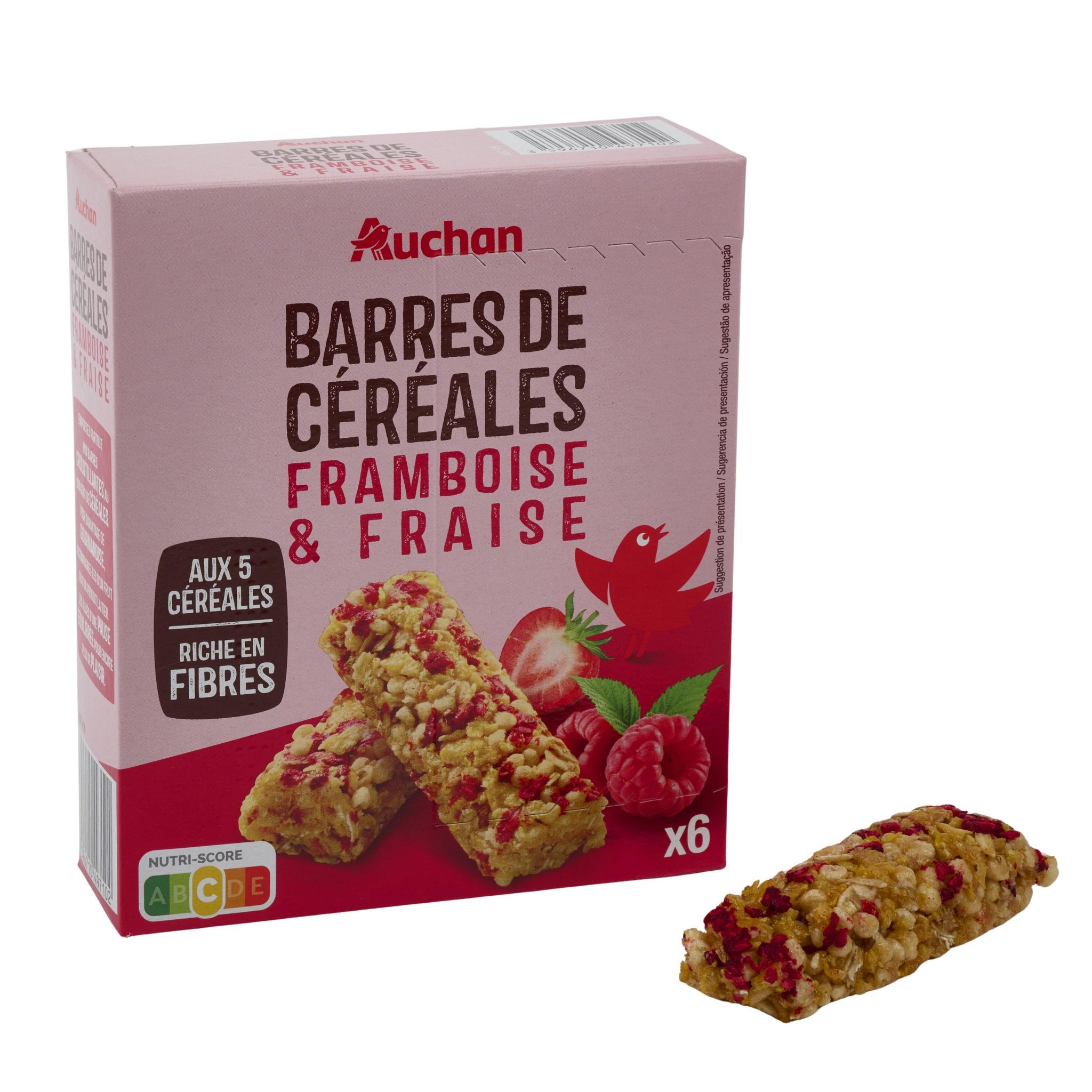 Voir la diapositive 5 : AUCHAN Crousti barres de céréales à la framboise et à la fraise 6 barres 108g
