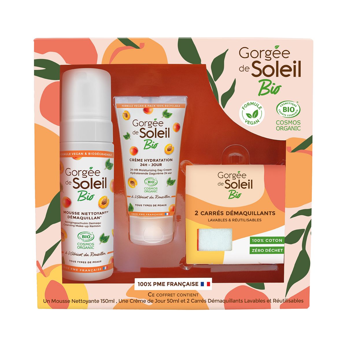 GORGEE DE SOLEIL Coffret démaquillant bio mousse nettoyante démaquillante crème hydratante carrés démaquillants tous types de peaux 3 produits 1 coffret