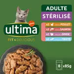 ULTIMA Sachets repas viandes et poissons pour chat stérilisé 8 sachets 8x85g