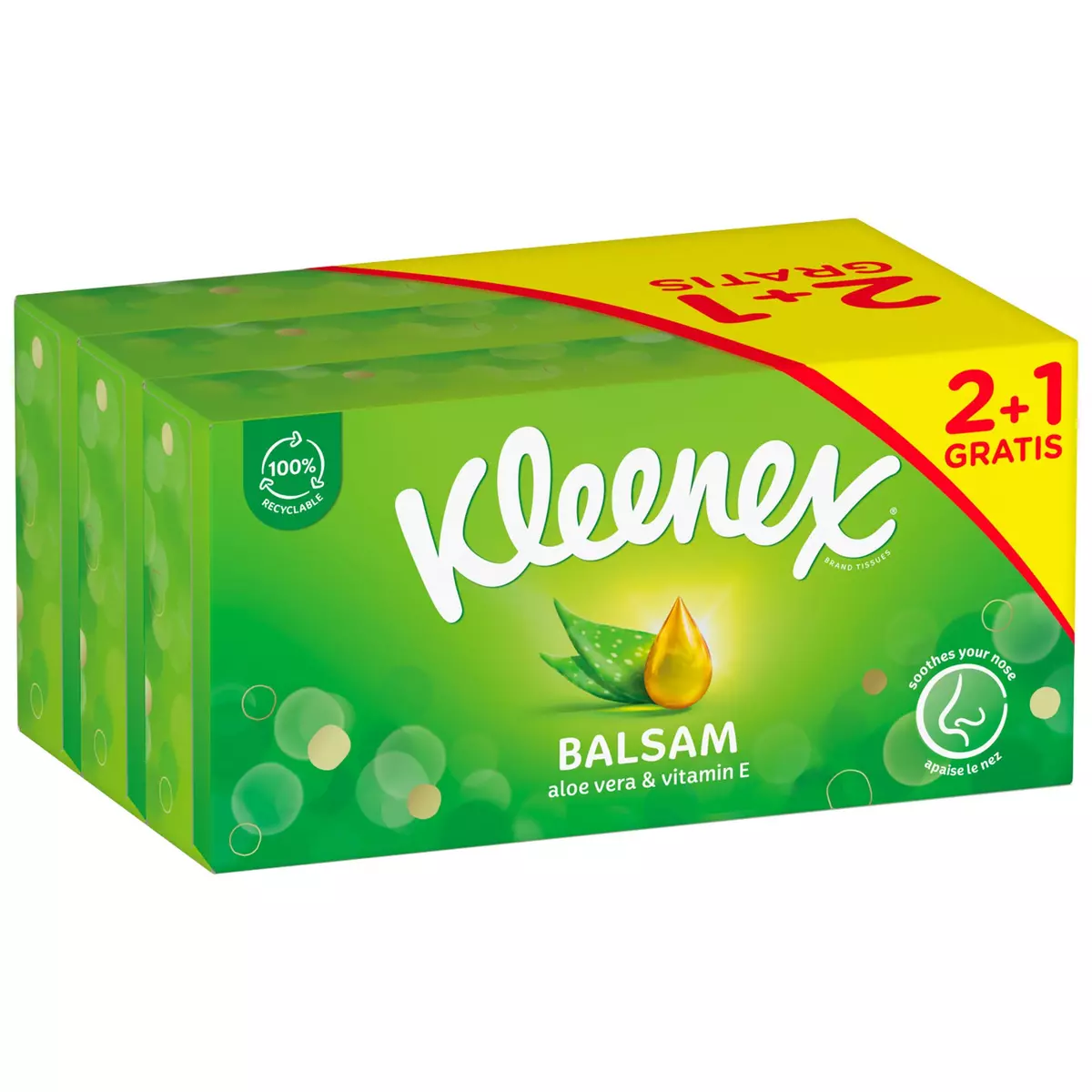 KLEENEX Boîte de mouchoirs balsam 3x64 mouchoirs 2 boîtes + 1 offerte
