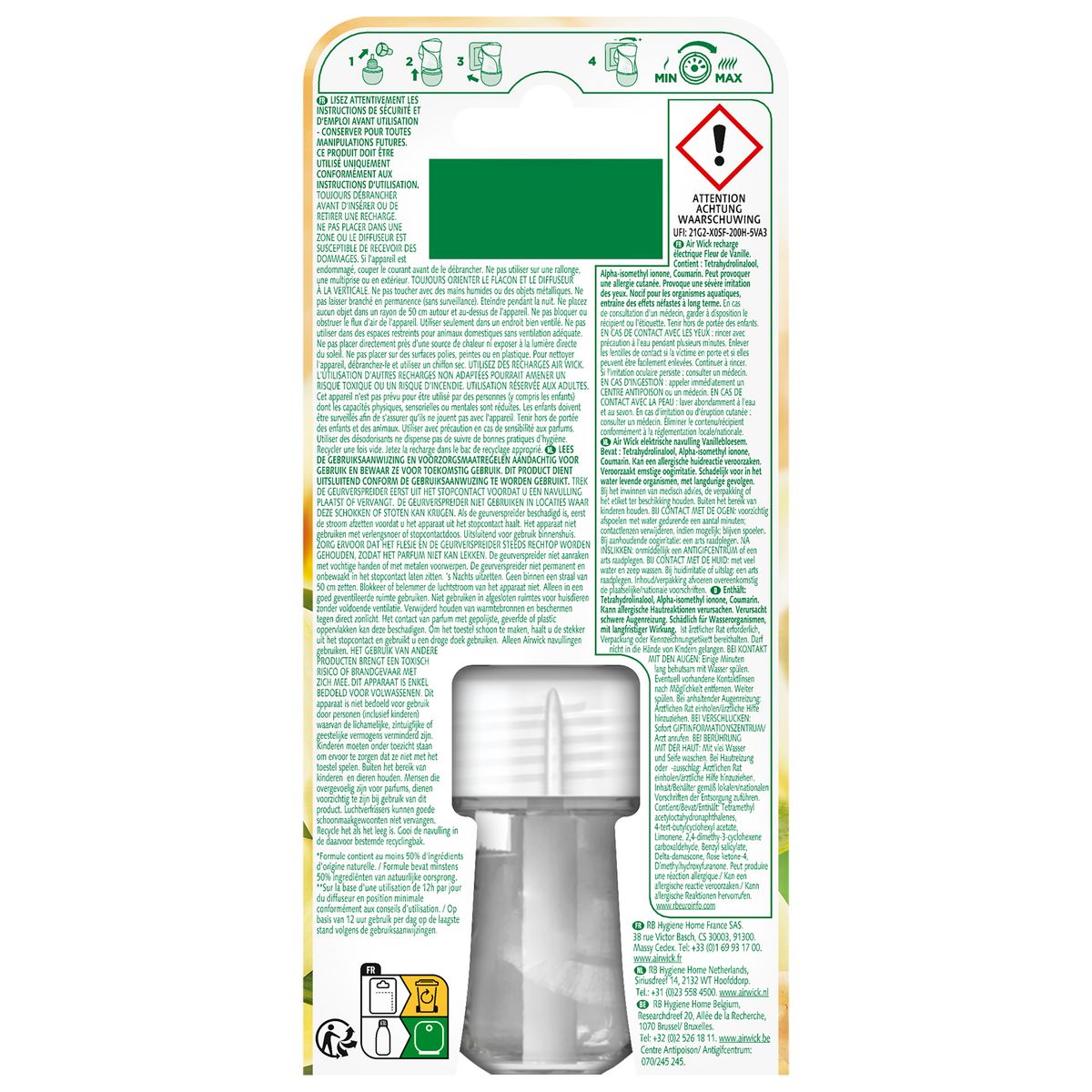 AIR WICK Recharge pour diffuseur électrique aux huiles essentielles fleur de vanille 19ml