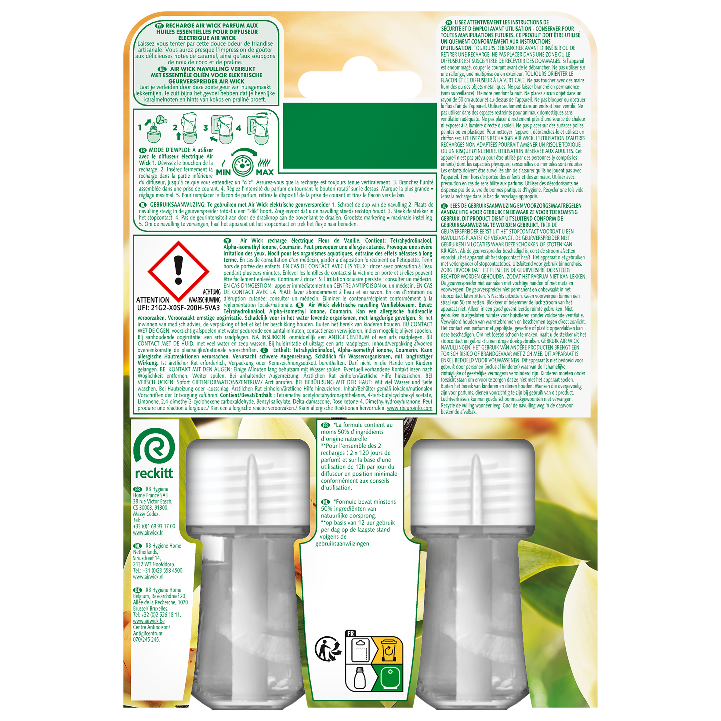 Voir la diapositive 2 : AIR WICK Recharge diffuseur électrique désodorisant parfum vanille Duopack 2x19ml