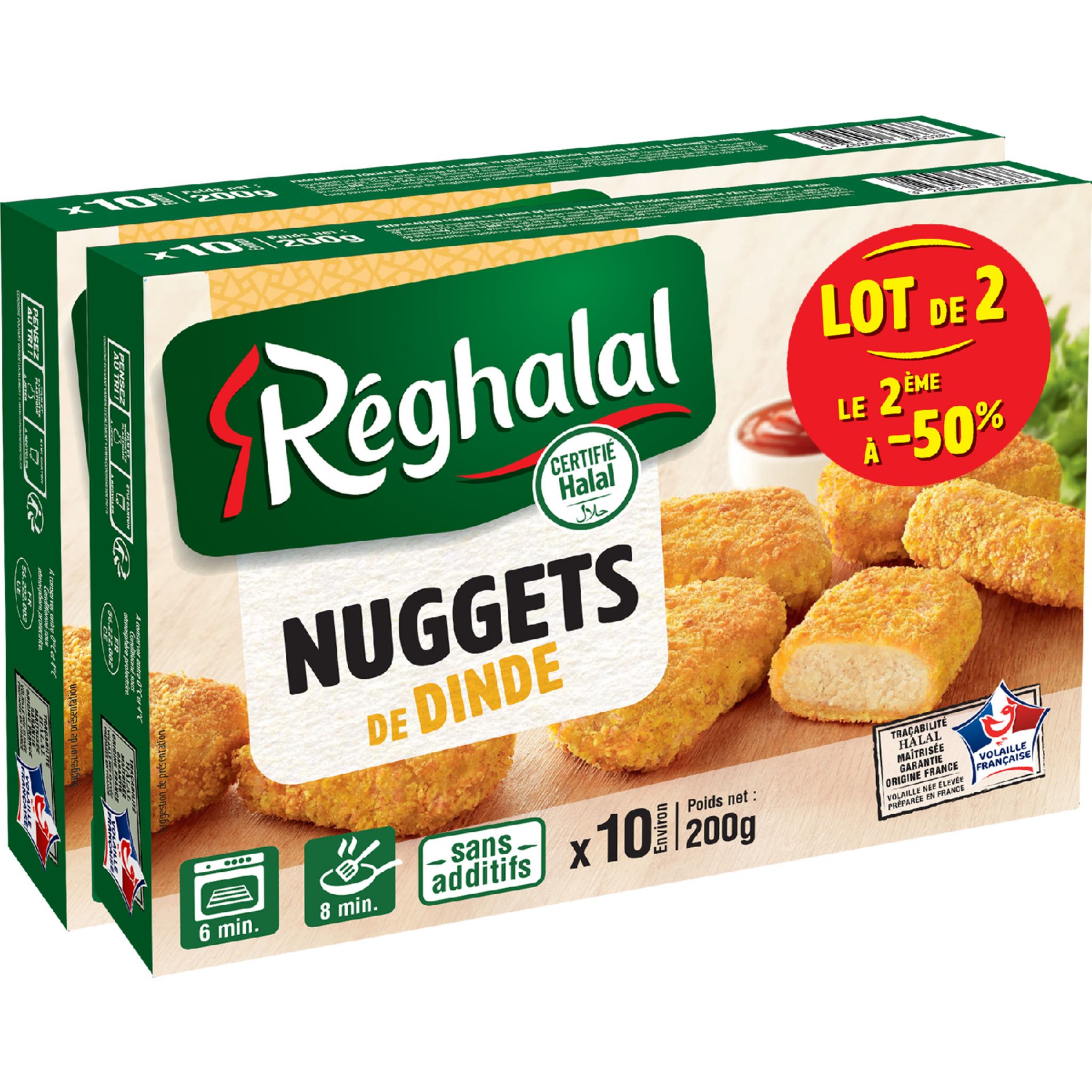 Voir la diapositive 2 : REGHALAL Nuggets de dinde halal 20 pièces 2x200g