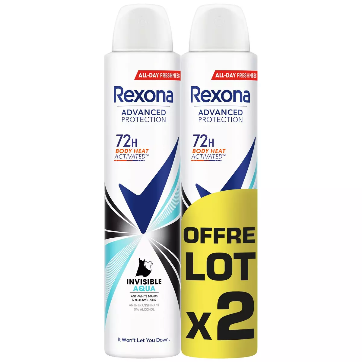 REXONA Déodorant spray 72h invisible aqua anti-transpirant 2x200ml