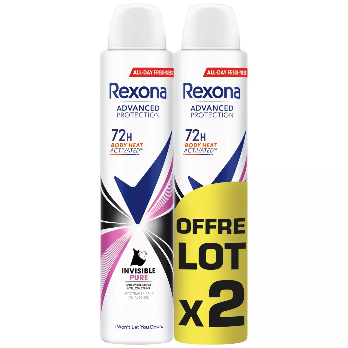 REXONA Déodorant spray 72h invisible pure anti-transpirant 2x200ml