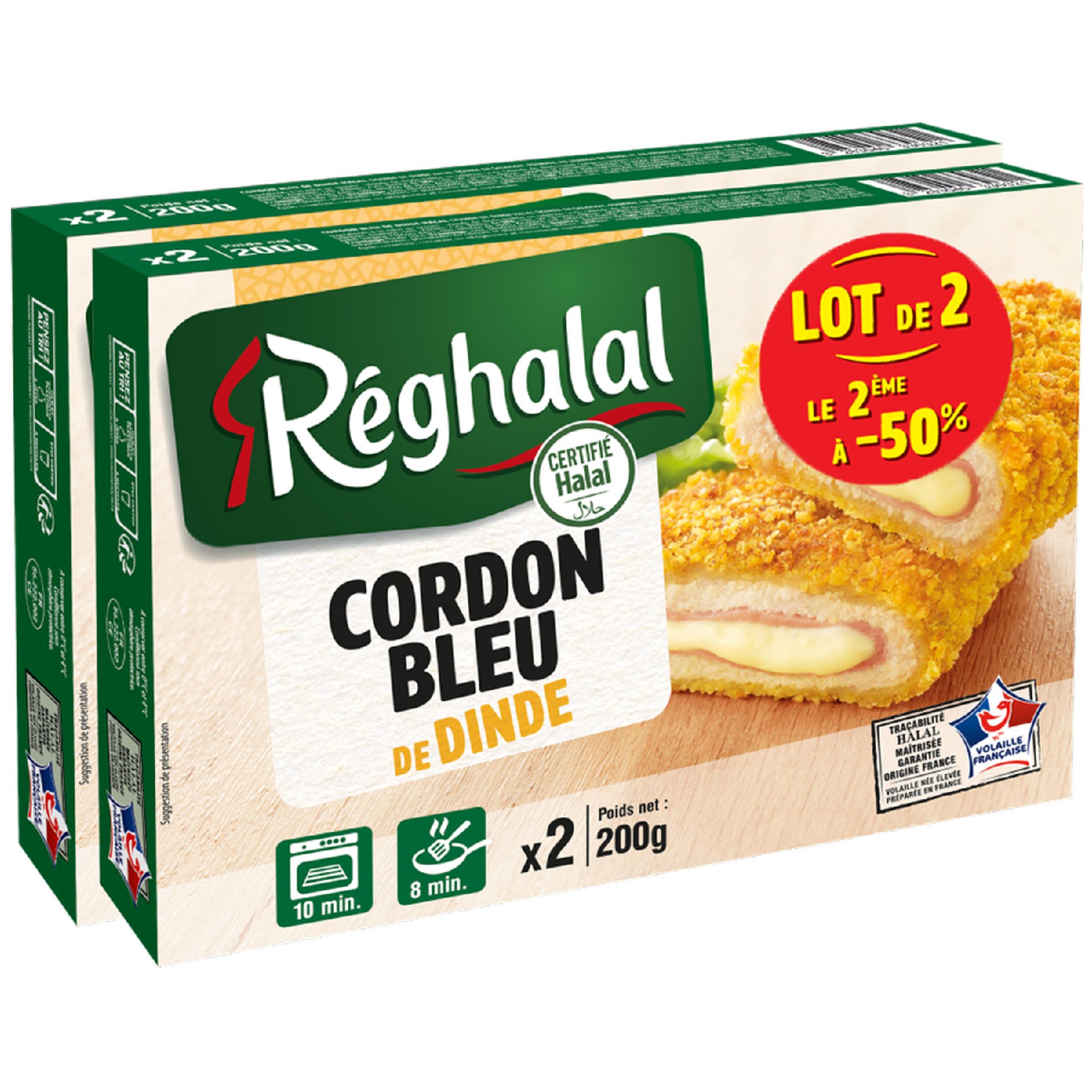 REGHALAL Cordon bleu de dinde halal 4 pièces 2x200g