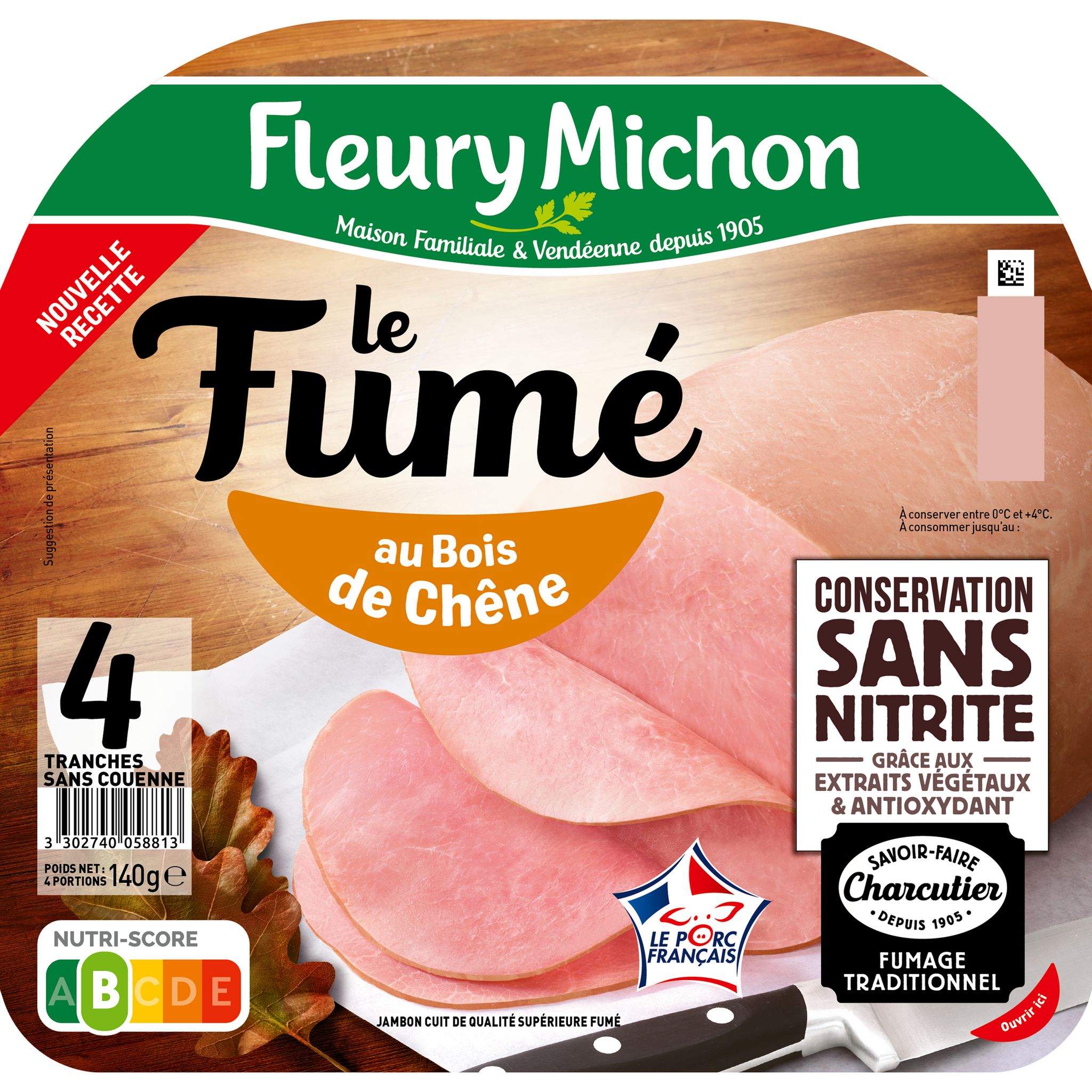 Voir la diapositive 2 : FLEURY MICHON Jambon le fumé sans nitrite 4 tranches 140g