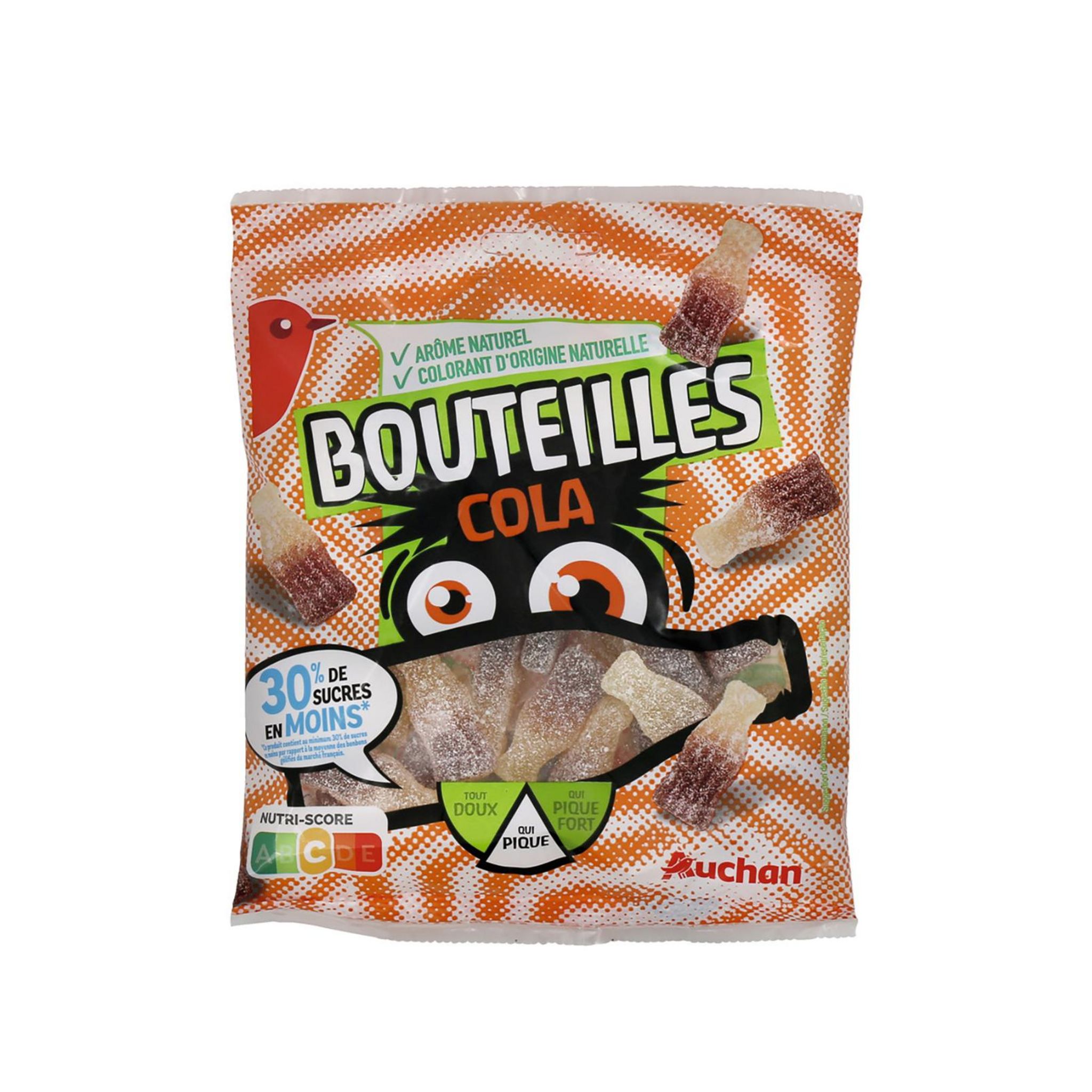 Voir la diapositive 2 : AUCHAN Bonbons gélifiés piquants bouteilles cola 175g