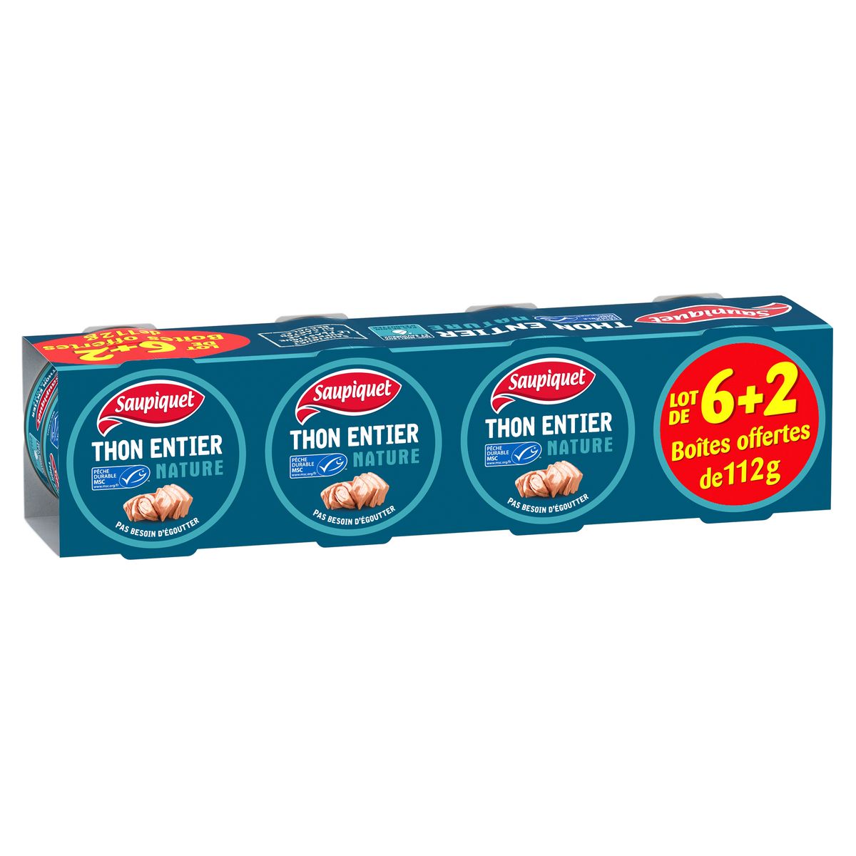 SAUPIQUET Thon entier nature MSC 6 + 2 offertes 112g