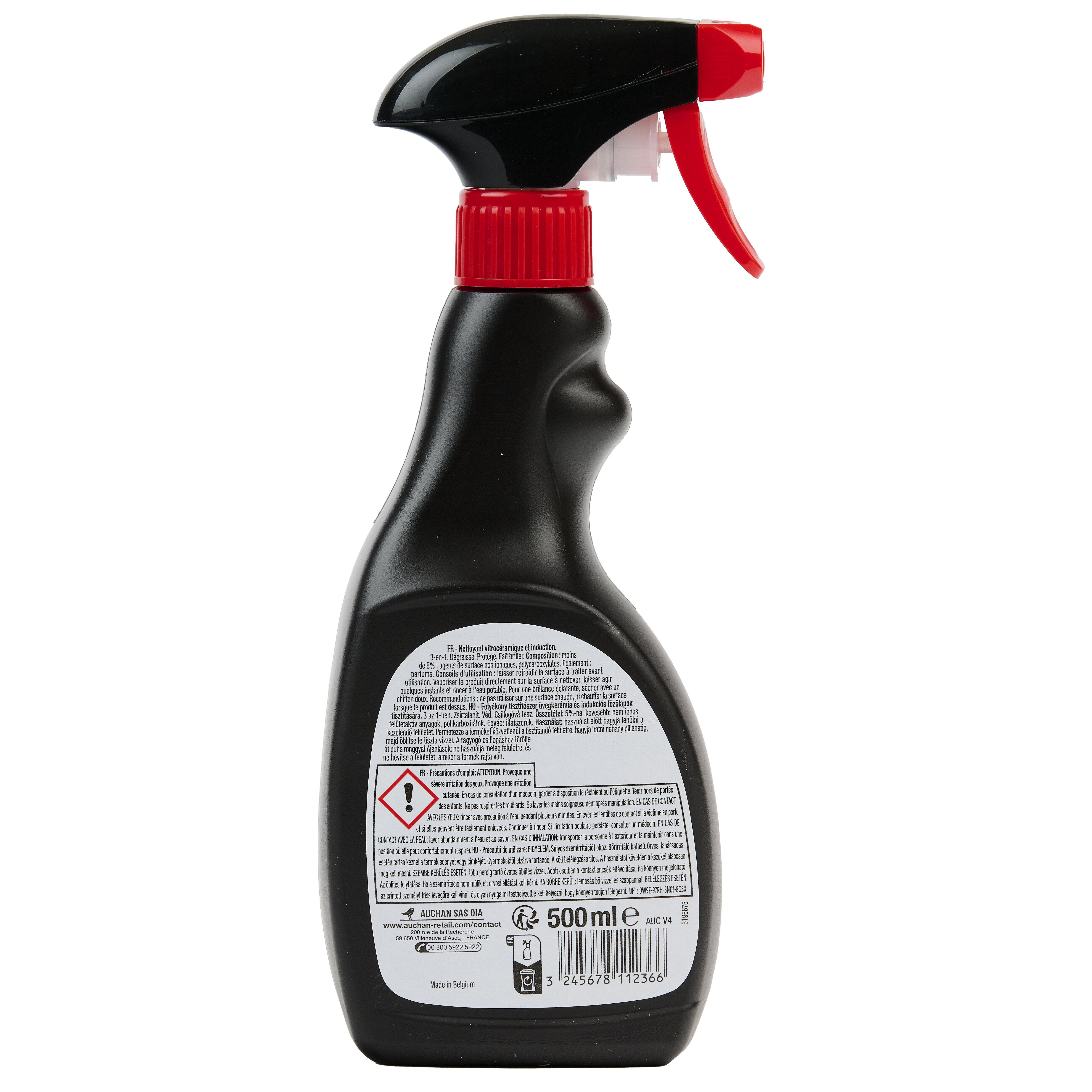 Voir la diapositive 2 : AUCHAN Spray dégraissant Vitro protect plaques vitroceramic et induction 500ml