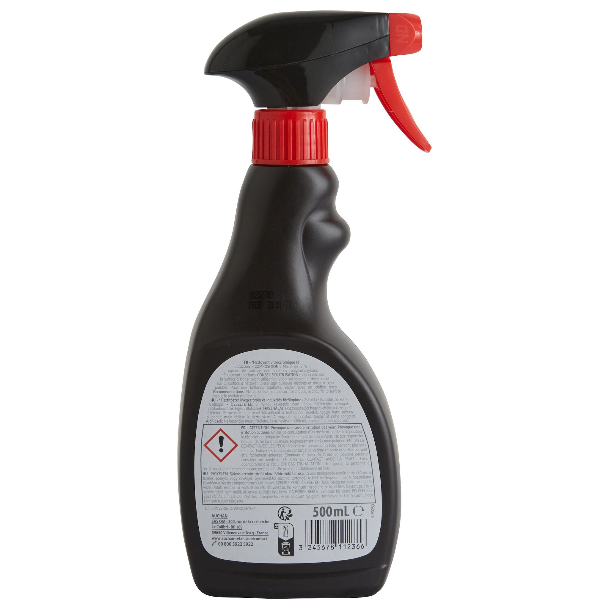 Voir la diapositive 3 : AUCHAN Spray dégraissant Vitro protect plaques vitroceramic et induction 500ml