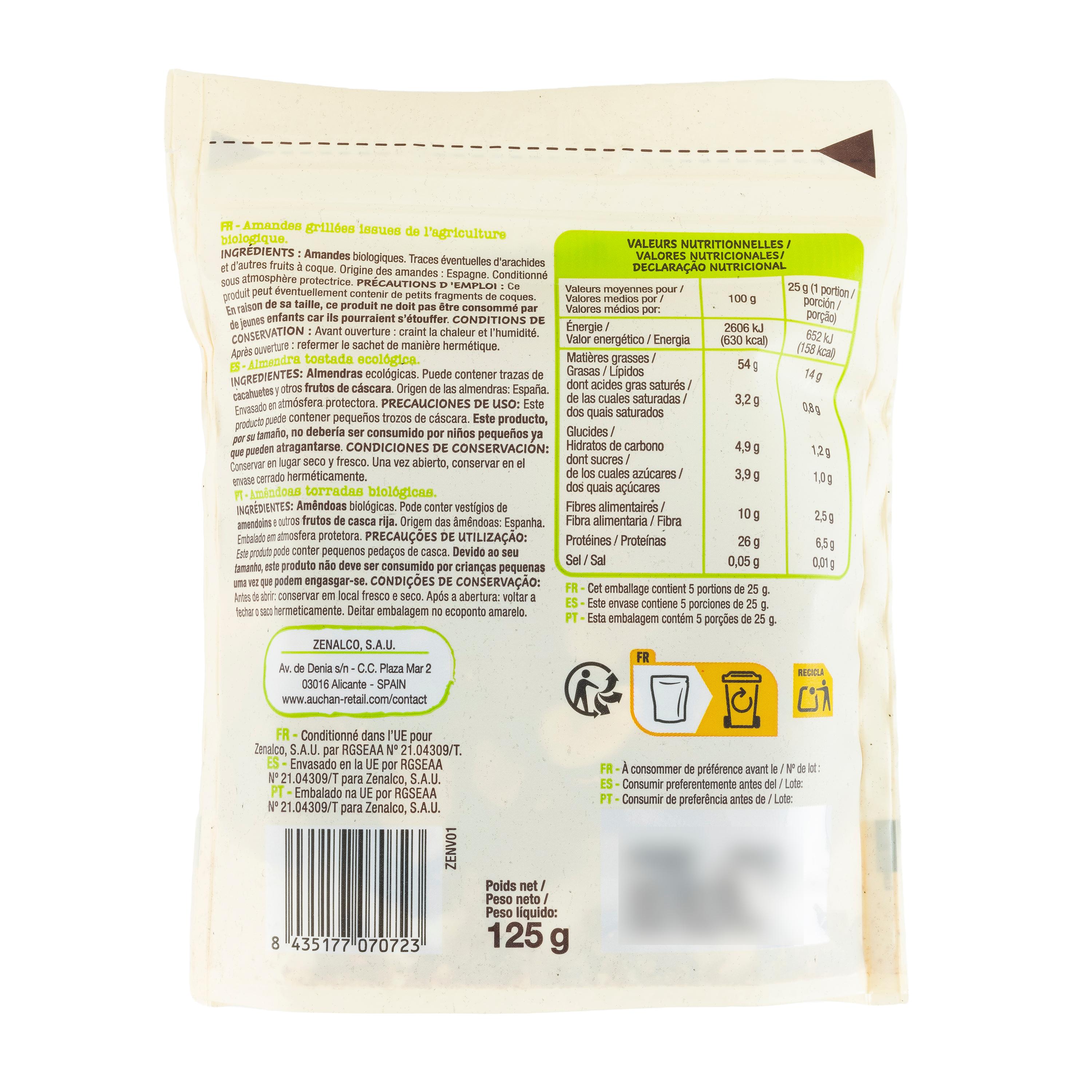 Voir la diapositive 2 : AUCHAN BIO Amandes grillées 125g