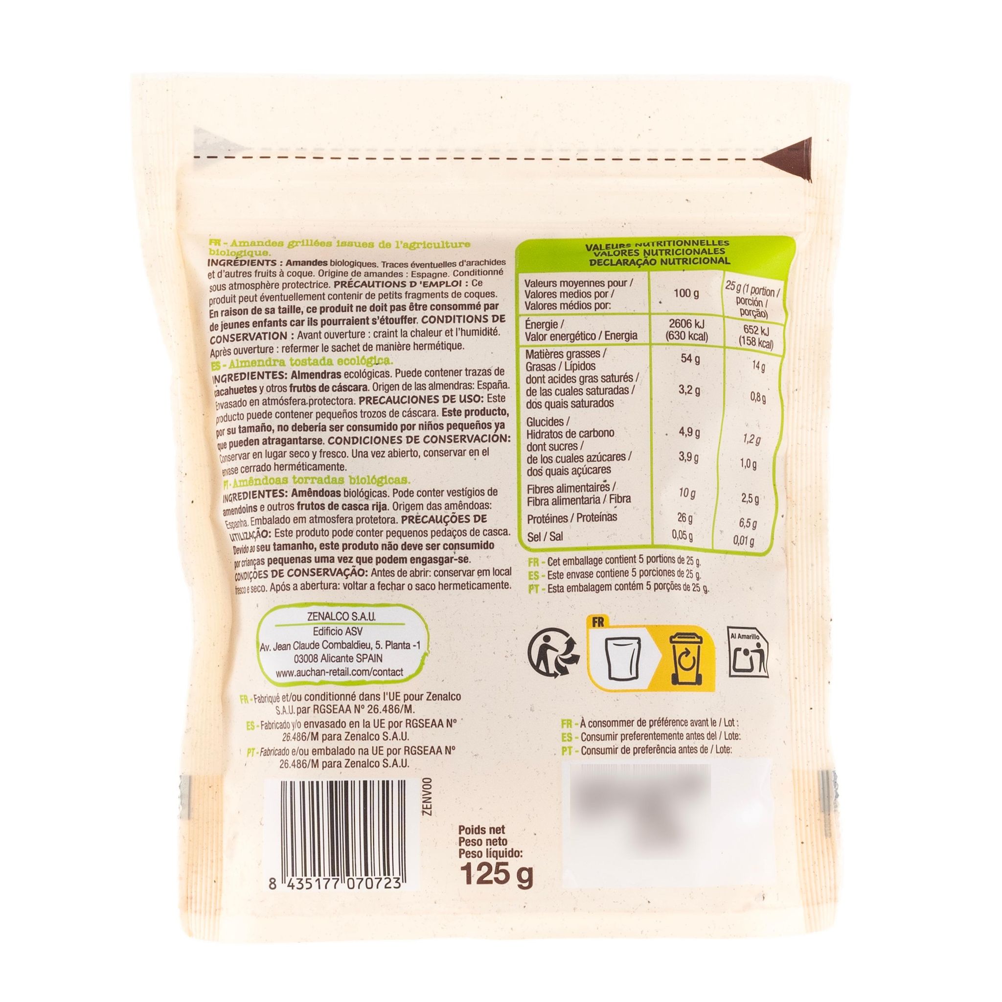 Voir la diapositive 2 : AUCHAN BIO Amandes grillées 125g