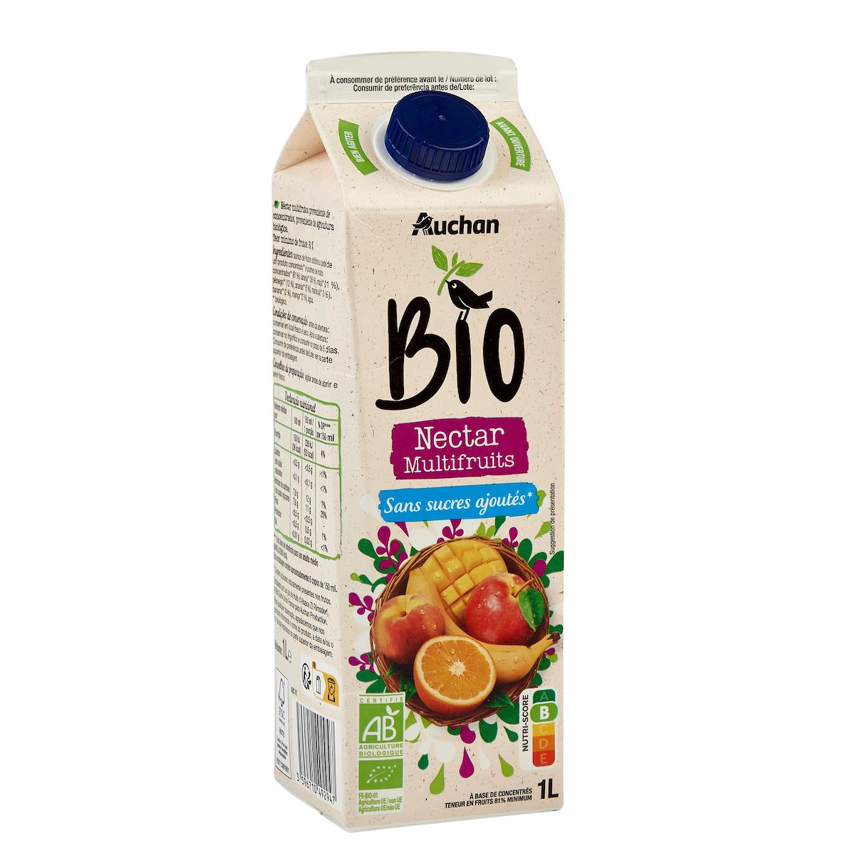 AUCHAN BIO Nectar multifruits sans sucres ajoutés 1l