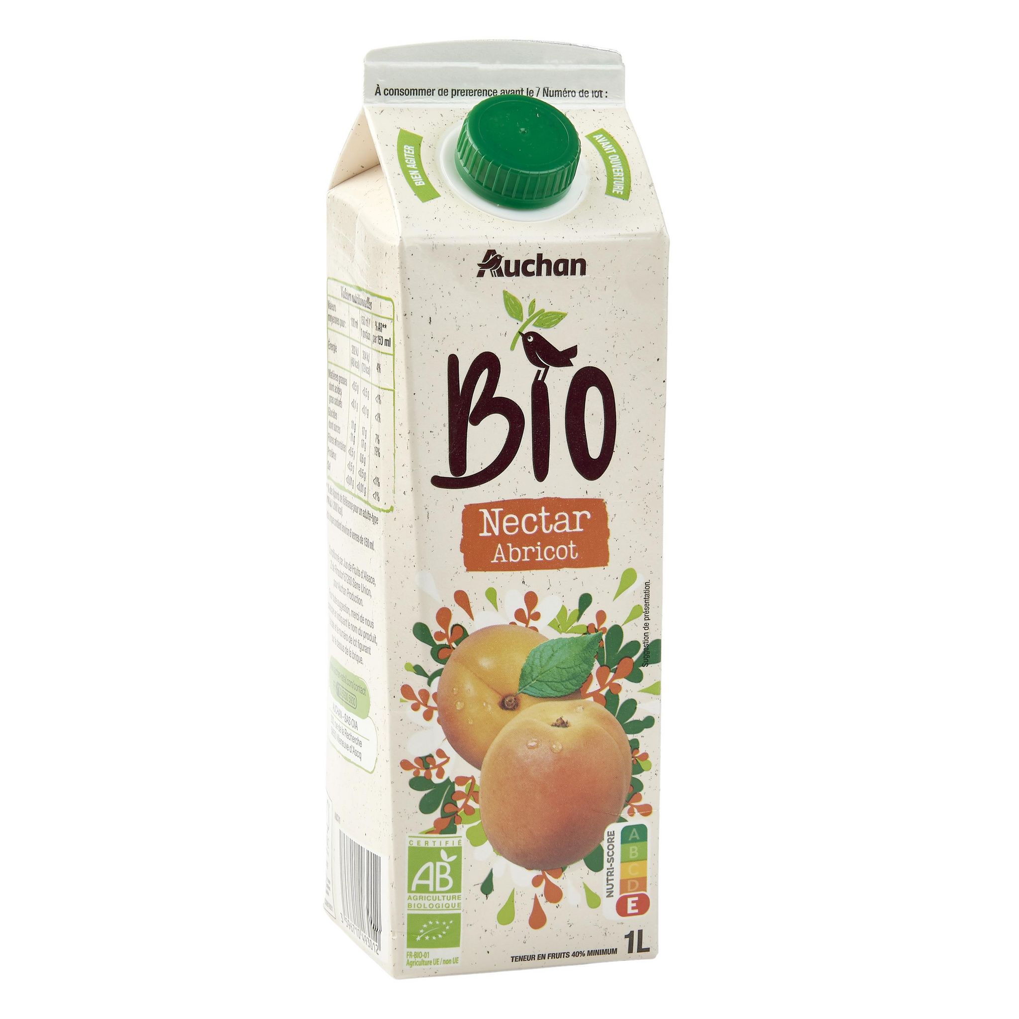 Voir la diapositive 2 : AUCHAN BIO Nectar abricot bio 1l