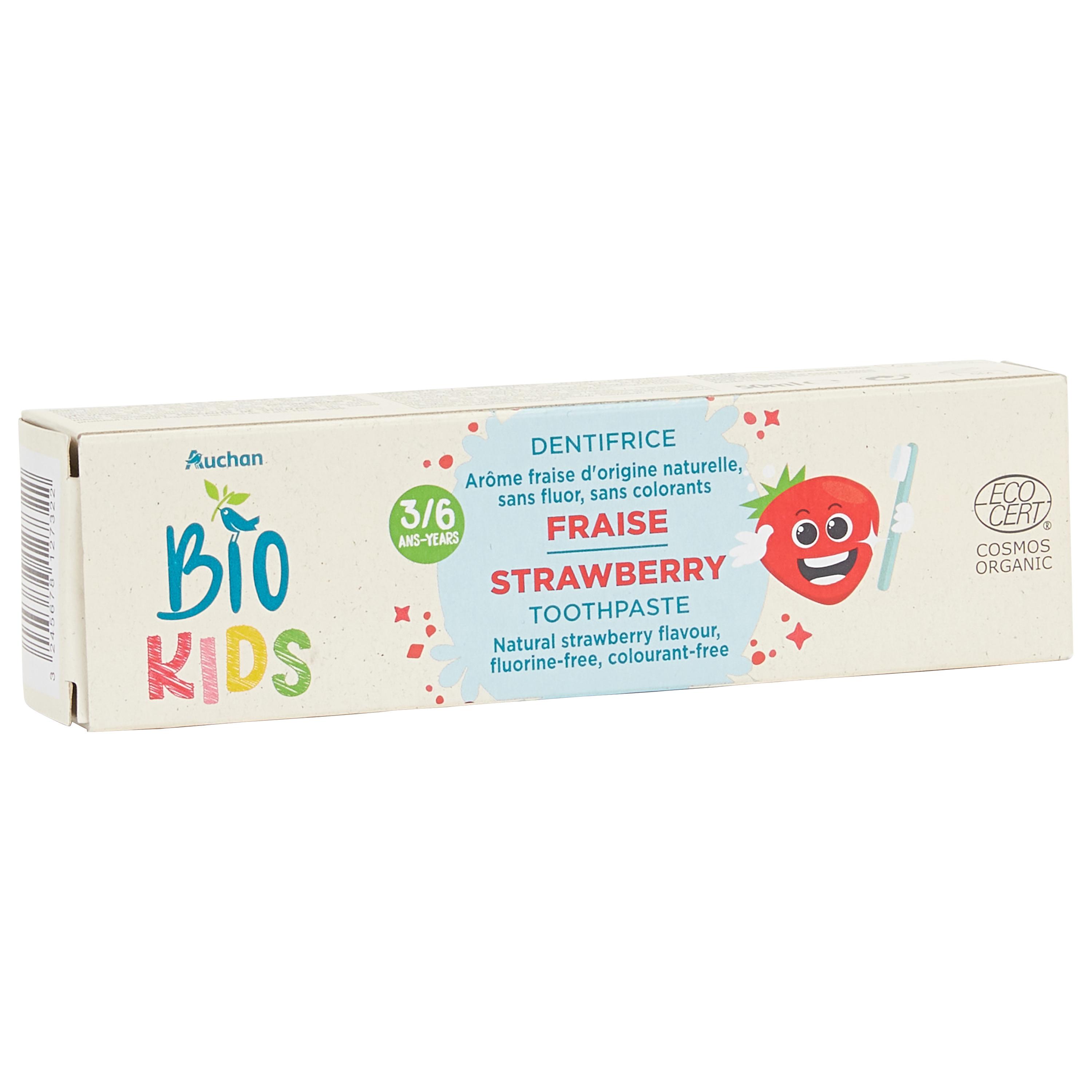 Voir la diapositive 3 : AUCHAN BIO Dentifrice enfant 3 ans+ à la fraise 50ml
