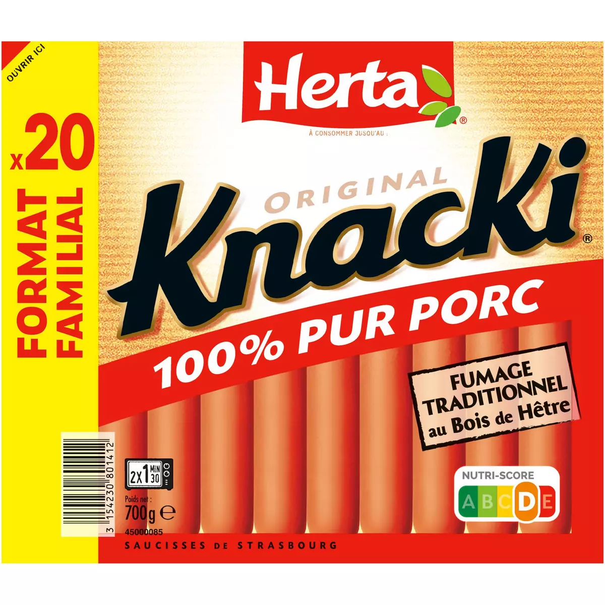 HERTA Knacki saucisse 100% pur porc 20 pièces 700g