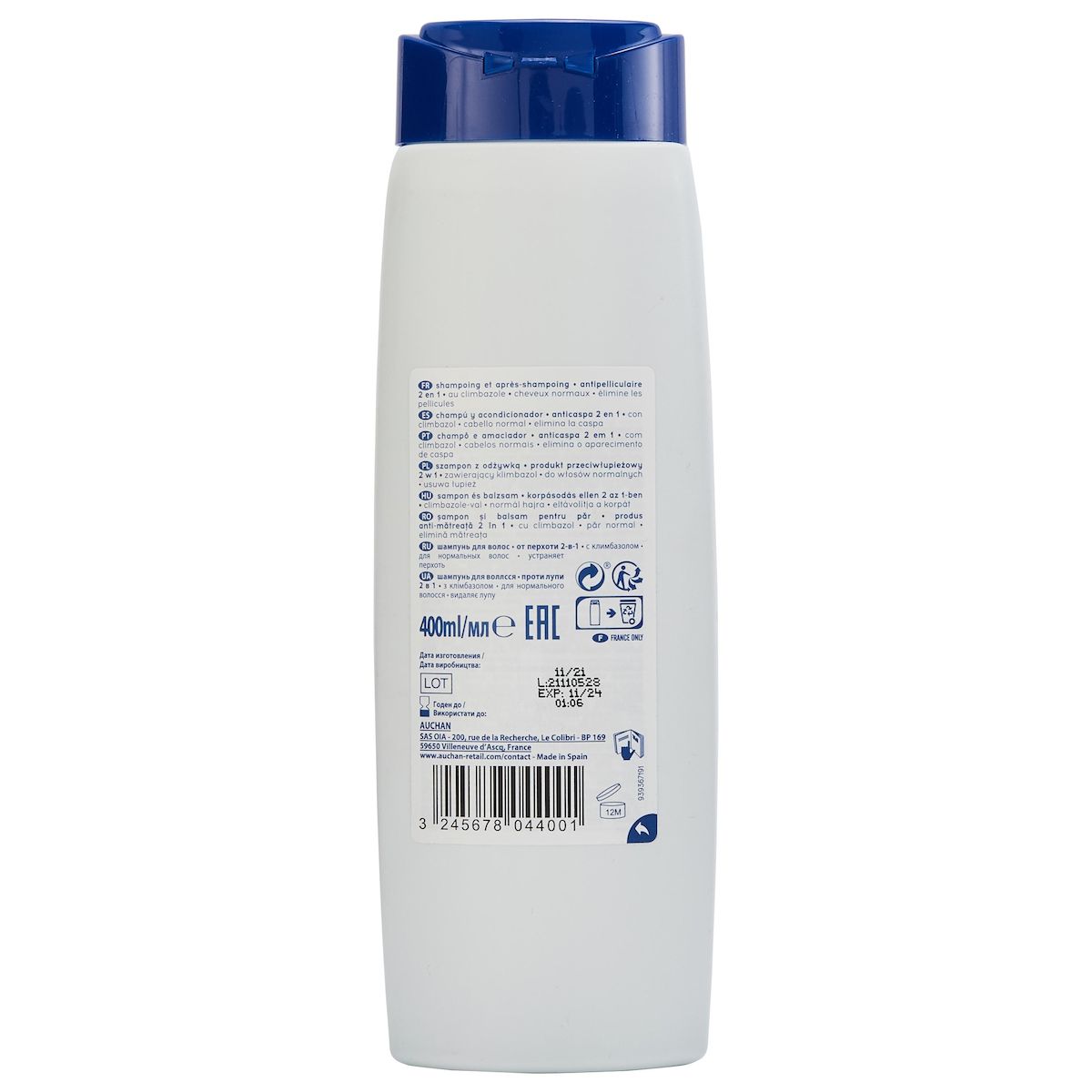COSMIA Shampooing et après-shampooing 2 en 1 antipelliculaire pour cheveux normaux 400ml