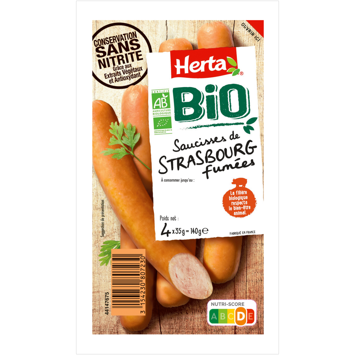HERTA Saucisses de Strasbourg fumées bio 4 pièces 140g