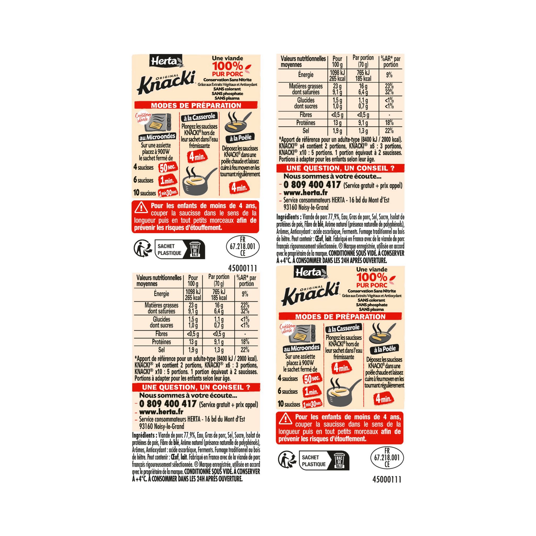 Voir la diapositive 2 : HERTA Knacki saucisse sans nitrite pur porc 10 pièces 350g