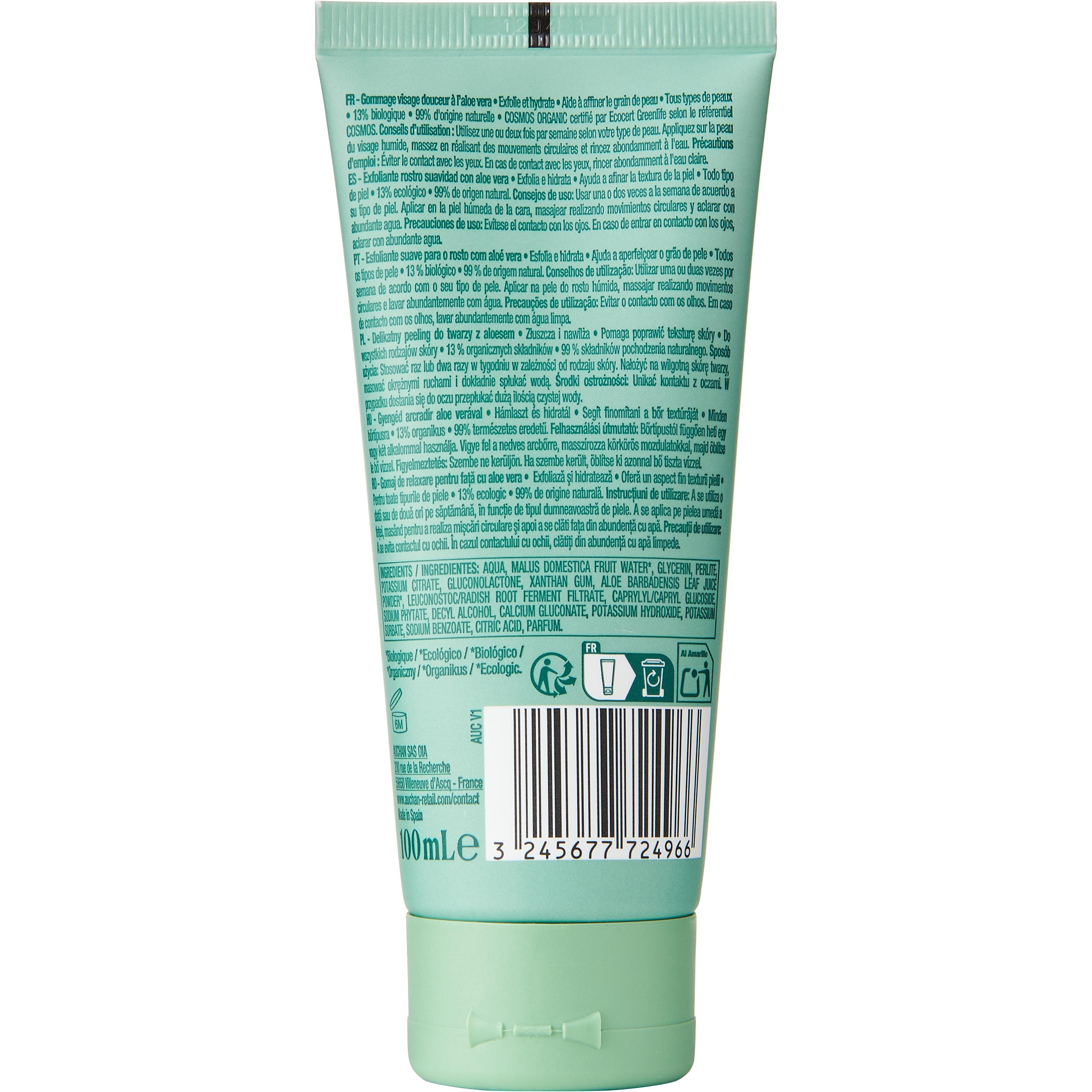 Voir la diapositive 4 : COSMIA BIO Gommage visage douceur à l'extrait d'aloe vera bio tous types de peaux 100ml