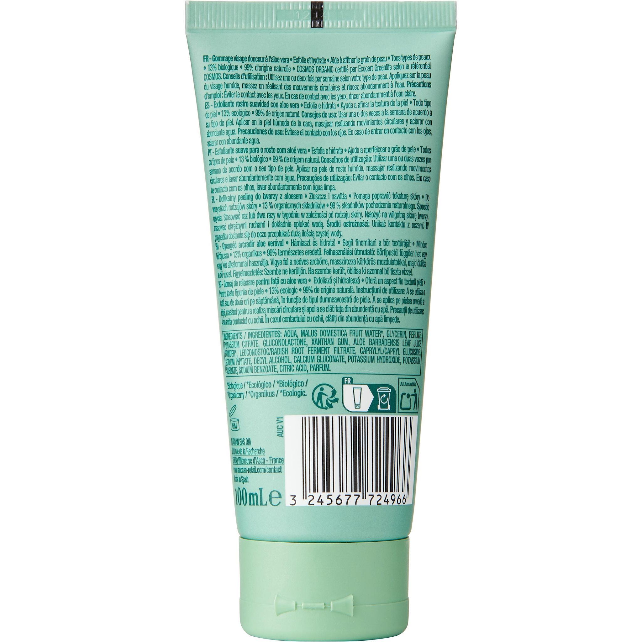 Voir la diapositive 4 : COSMIA BIO Gommage visage douceur à l'extrait d'aloe vera bio tous types de peaux 100ml