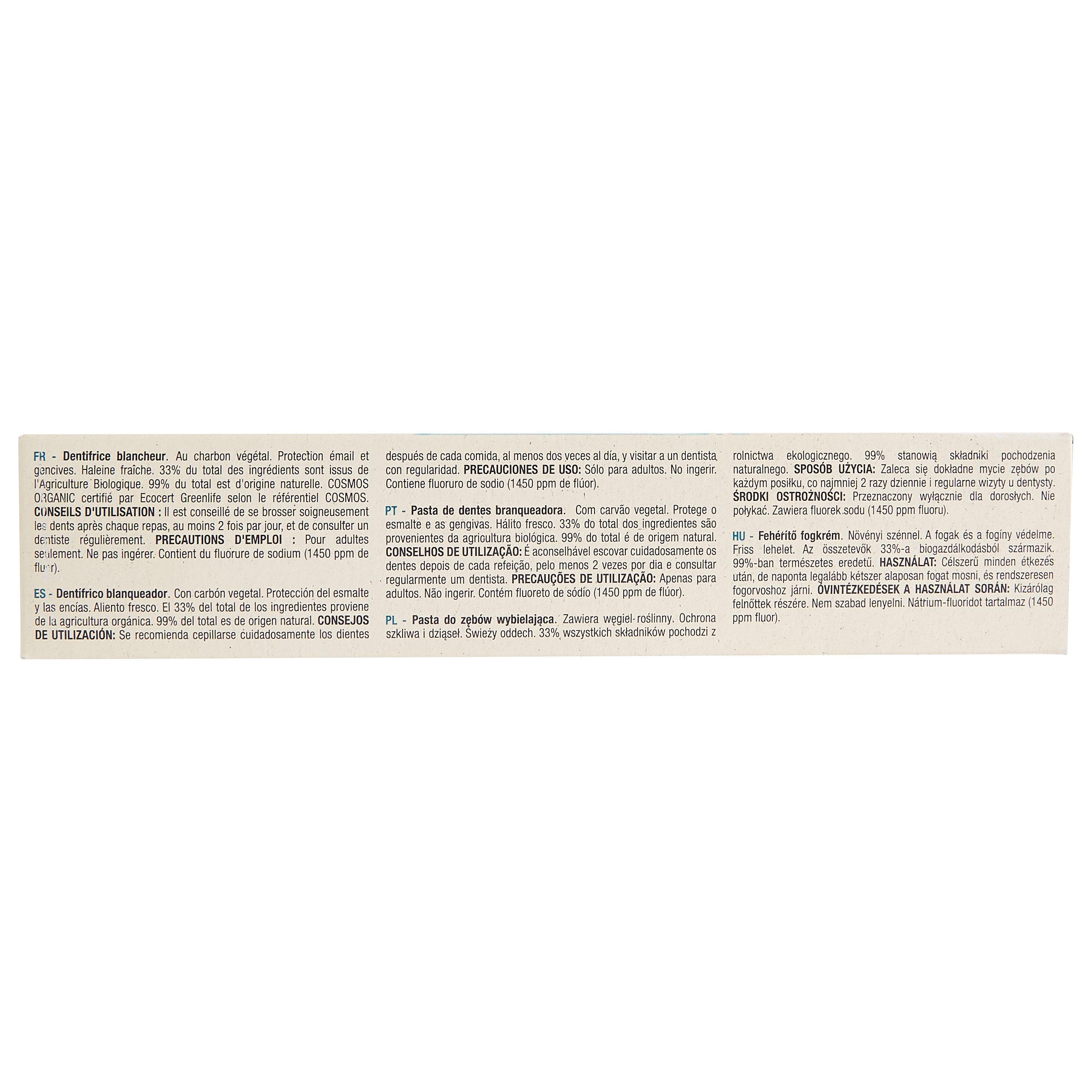 Voir la diapositive 2 : AUCHAN BIO Dentifrice blancheur au charbon végétal 75ml