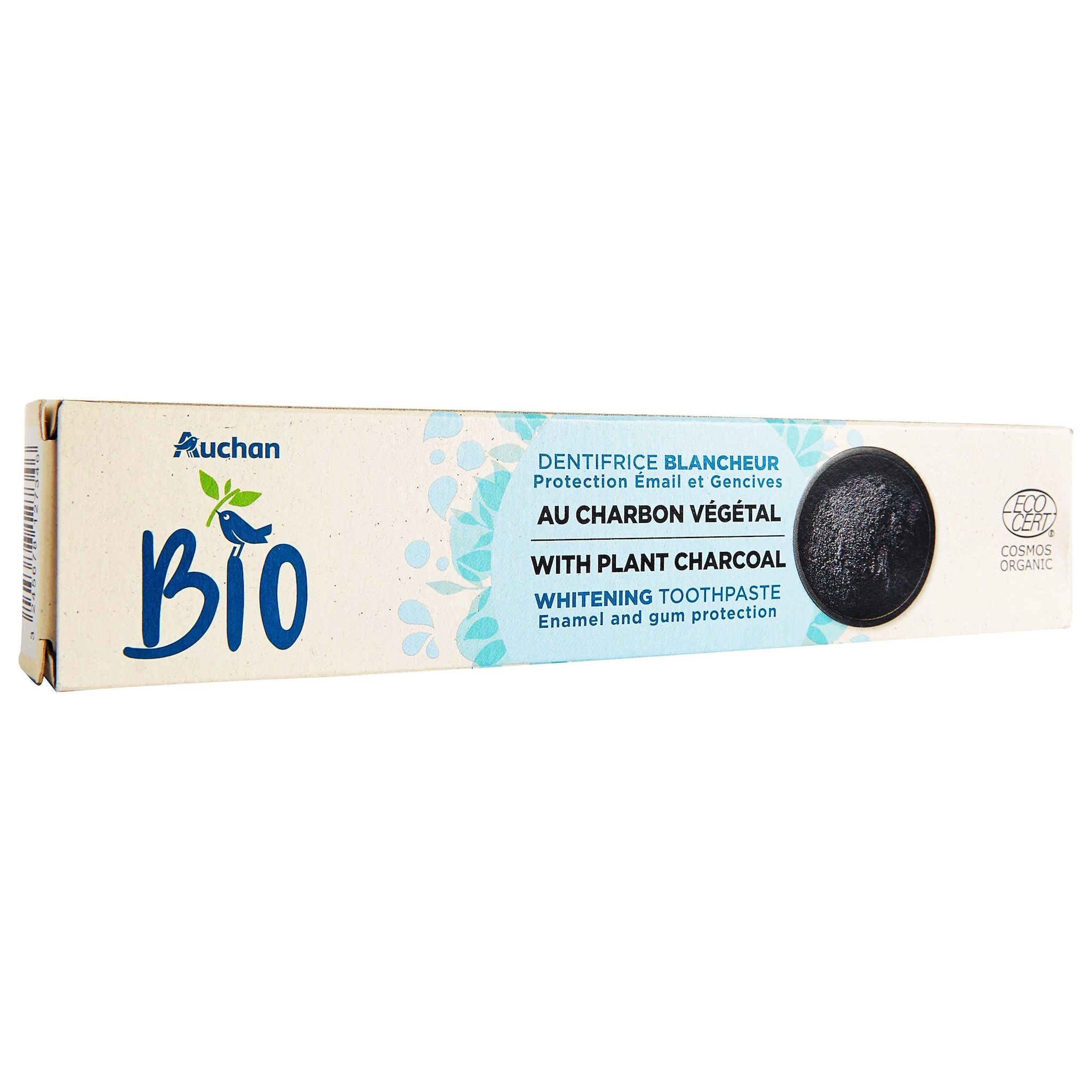 Voir la diapositive 3 : AUCHAN BIO Dentifrice blancheur au charbon végétal 75ml
