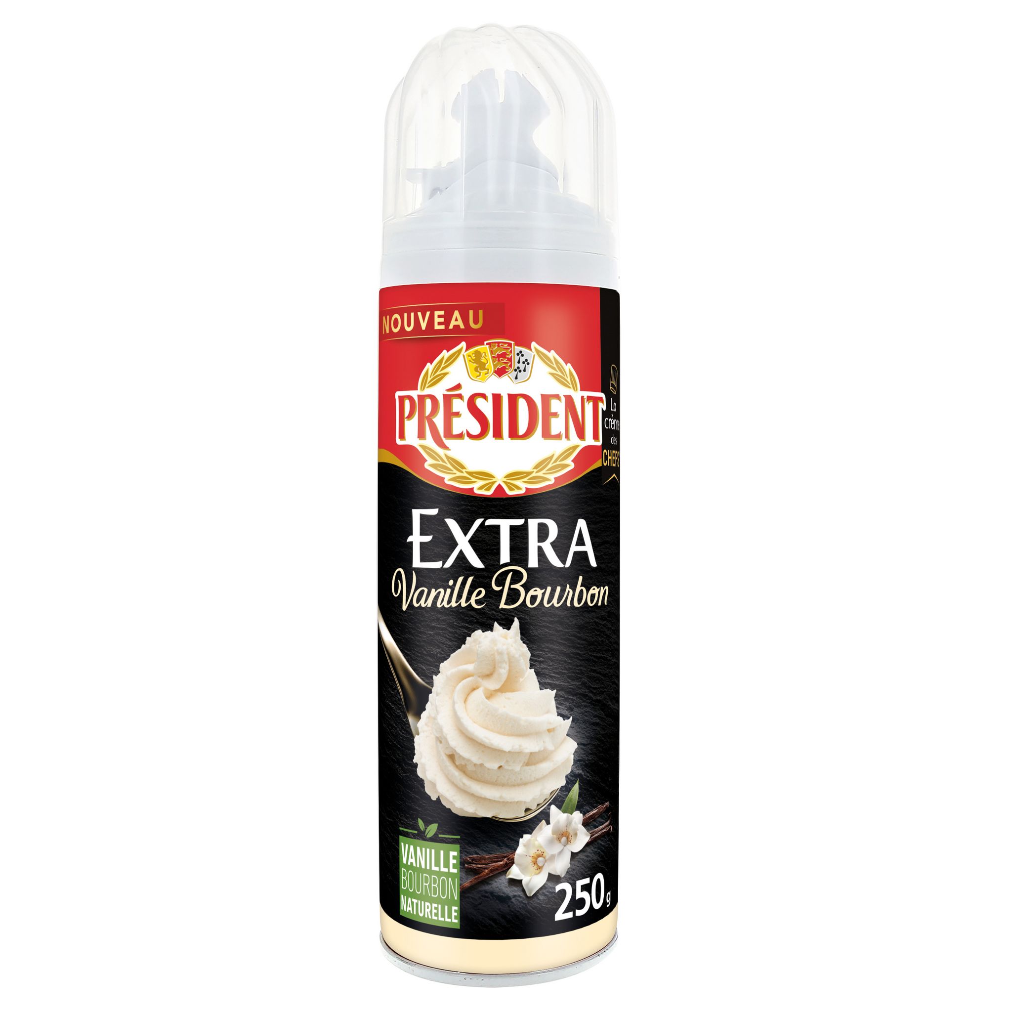 Voir la diapositive 2 : PRESIDENT Extra - Crème fouettée à la vanille bourbon 250ml
