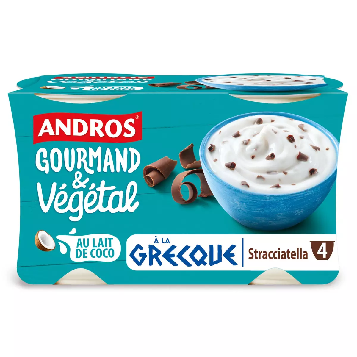 ANDROS Gourmand & Végétal Dessert à la grecque au lait de coco stracciatella 4x115g