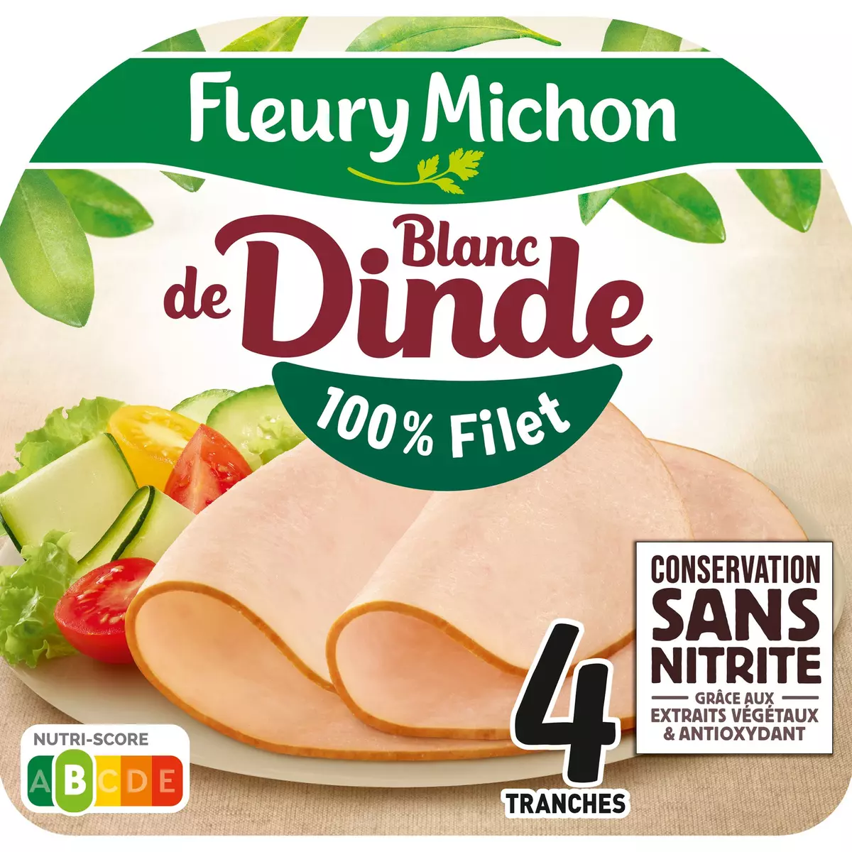 FLEURY MICHON Blanc de dinde sans nitrite 4 tranches 130g