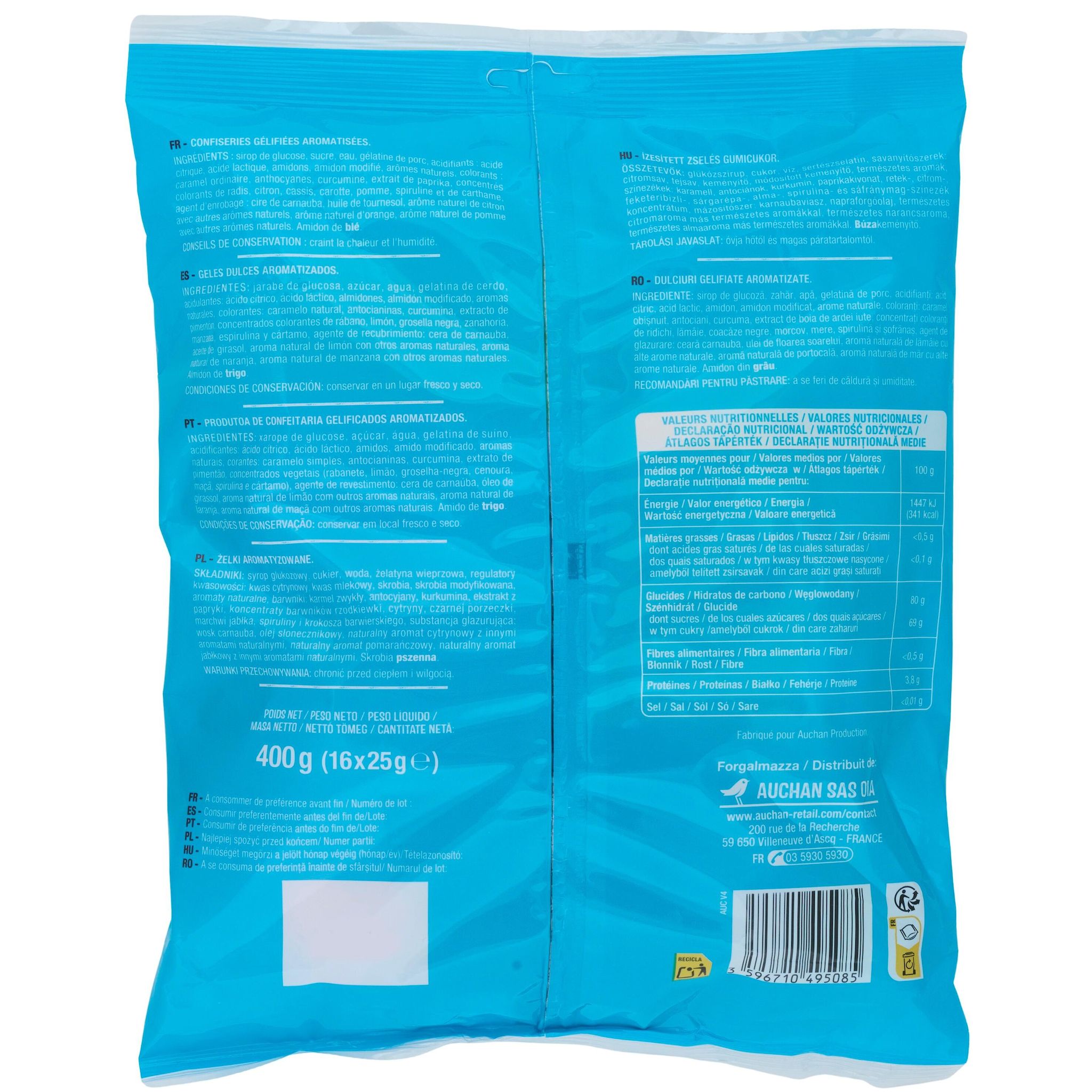 Voir la diapositive 2 : AUCHAN Mini Pocket assortiment de bonbons 400g